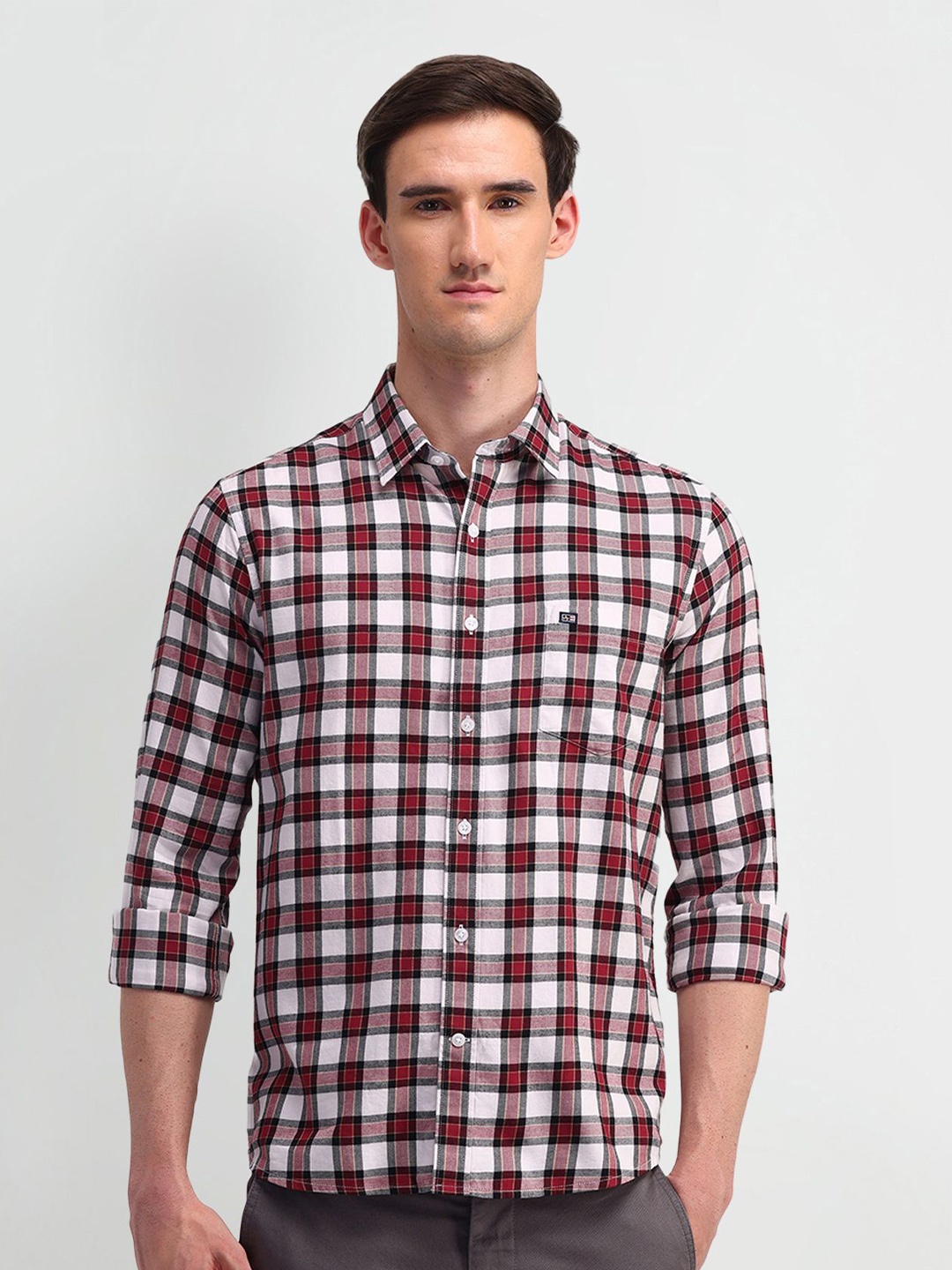 

Arrow Sport Men Classic Tailored Fit Opaque Checked Casual Shirt, Red