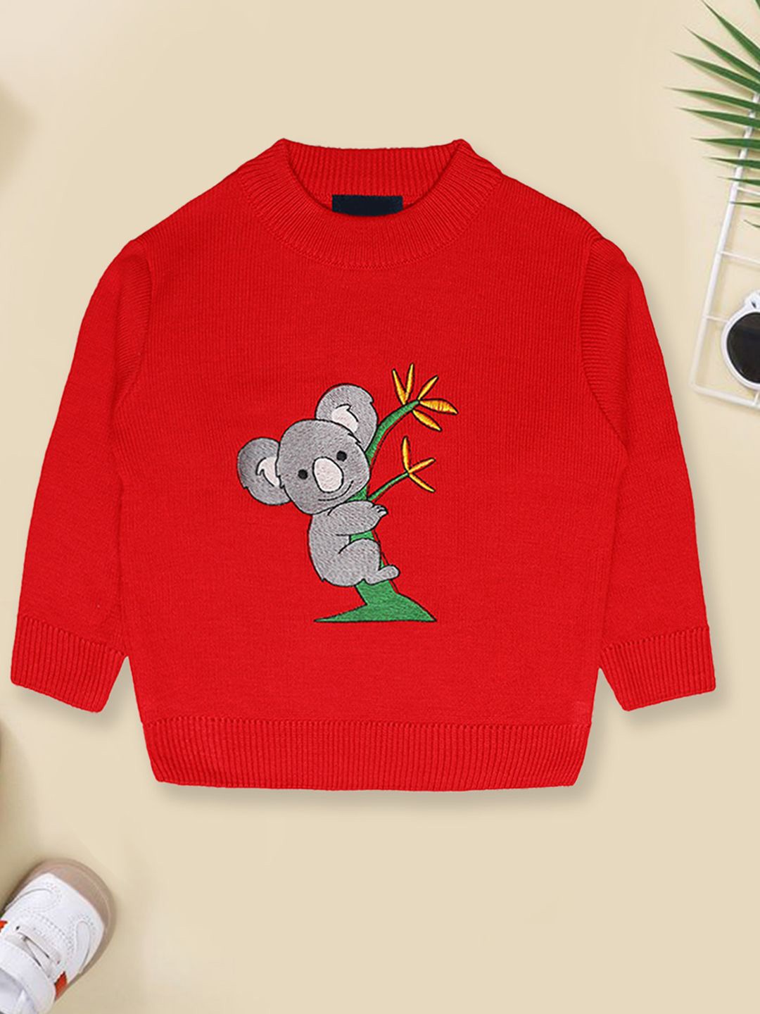 

CHKOKKO Boys Animal Printed Woollen Pullover, Red