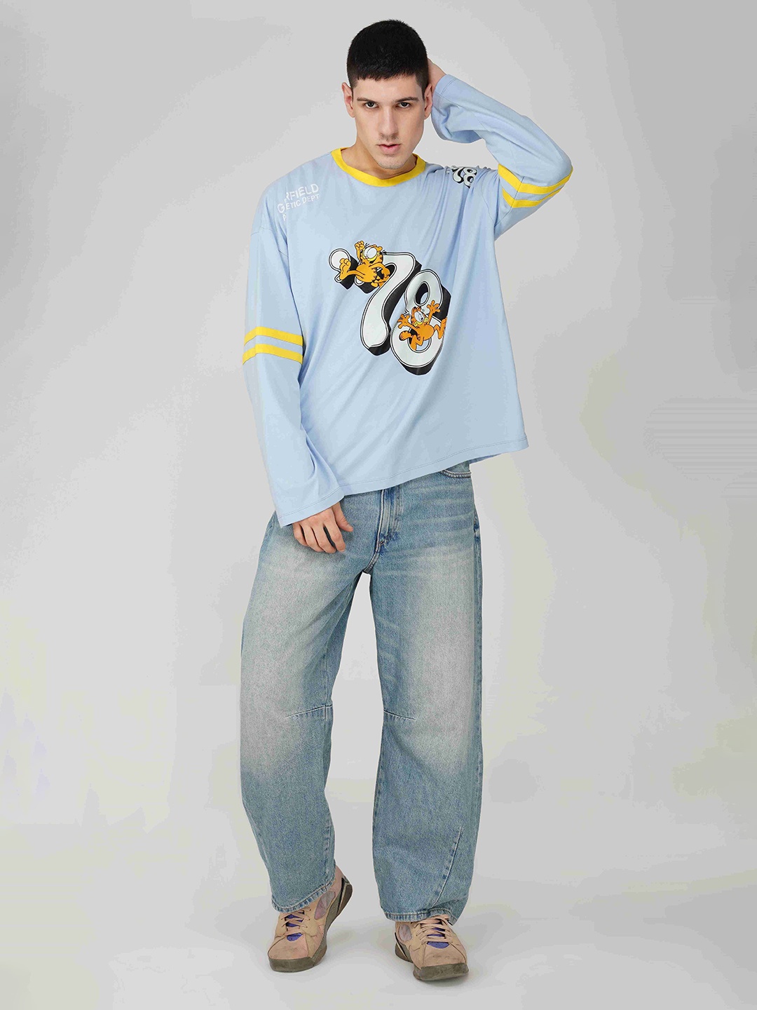 

THE CLOTHING FACTORY Men Varsity Printed Round Neck Cotton Oversized T-shirt, Blue