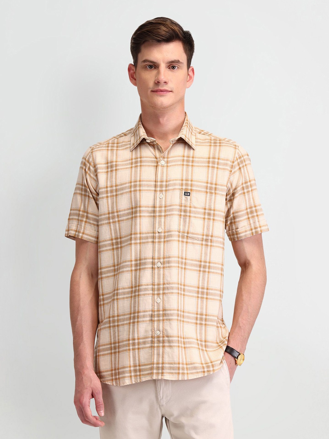 

Arrow Sport Men Classic Opaque Checked Casual Shirt, Yellow