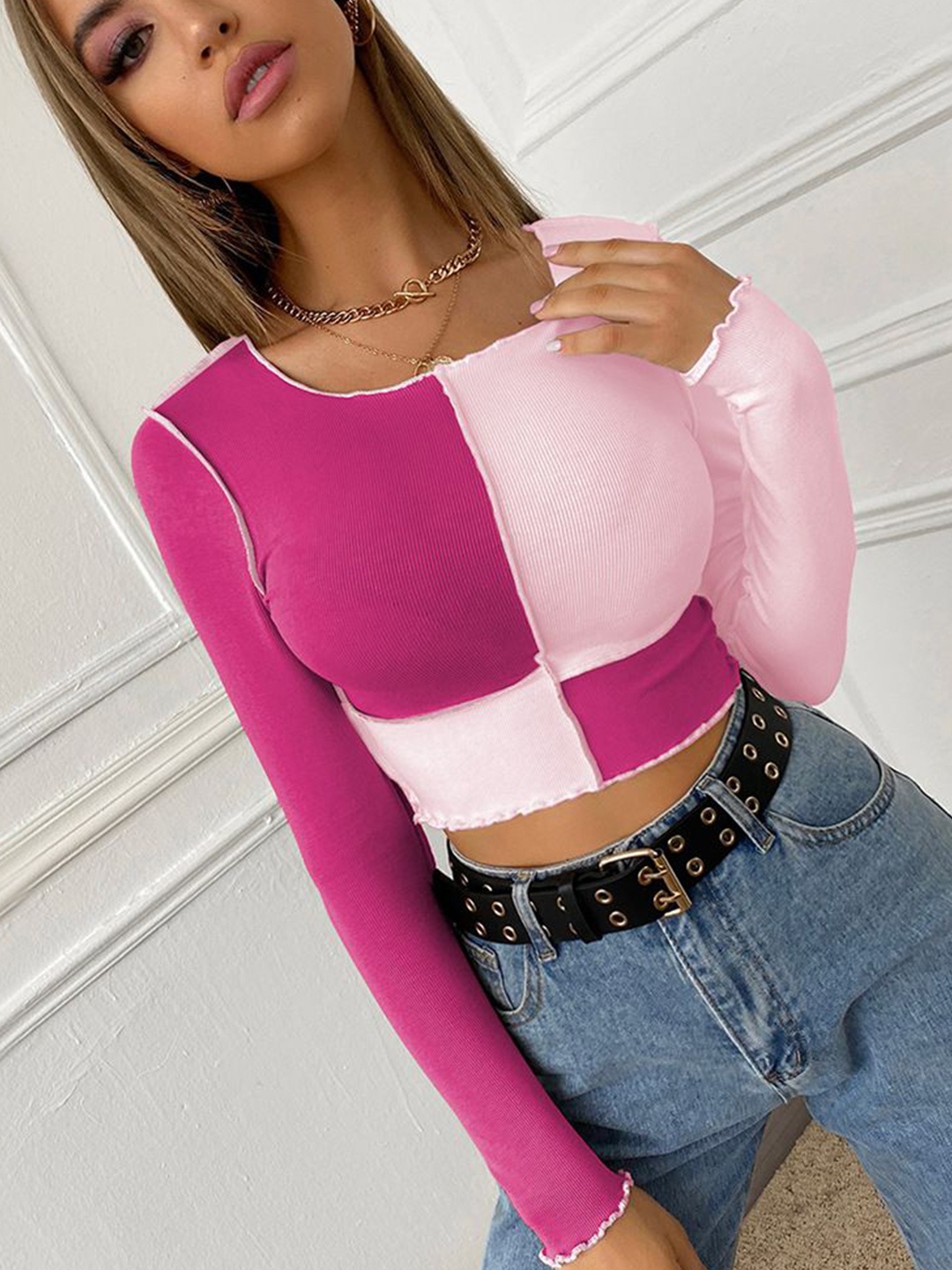 

HERE&NOW Cotton Styled Back Crop Top, Fuchsia
