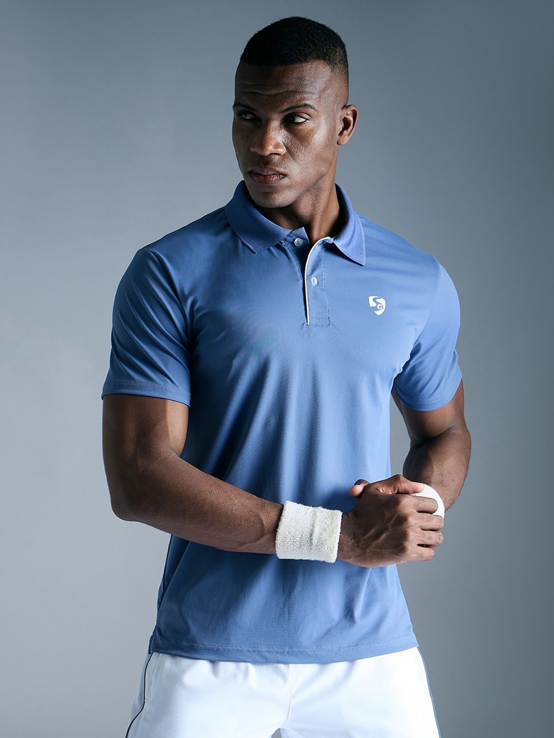 

SG Men Solid Polo Collar T-shirt, Blue