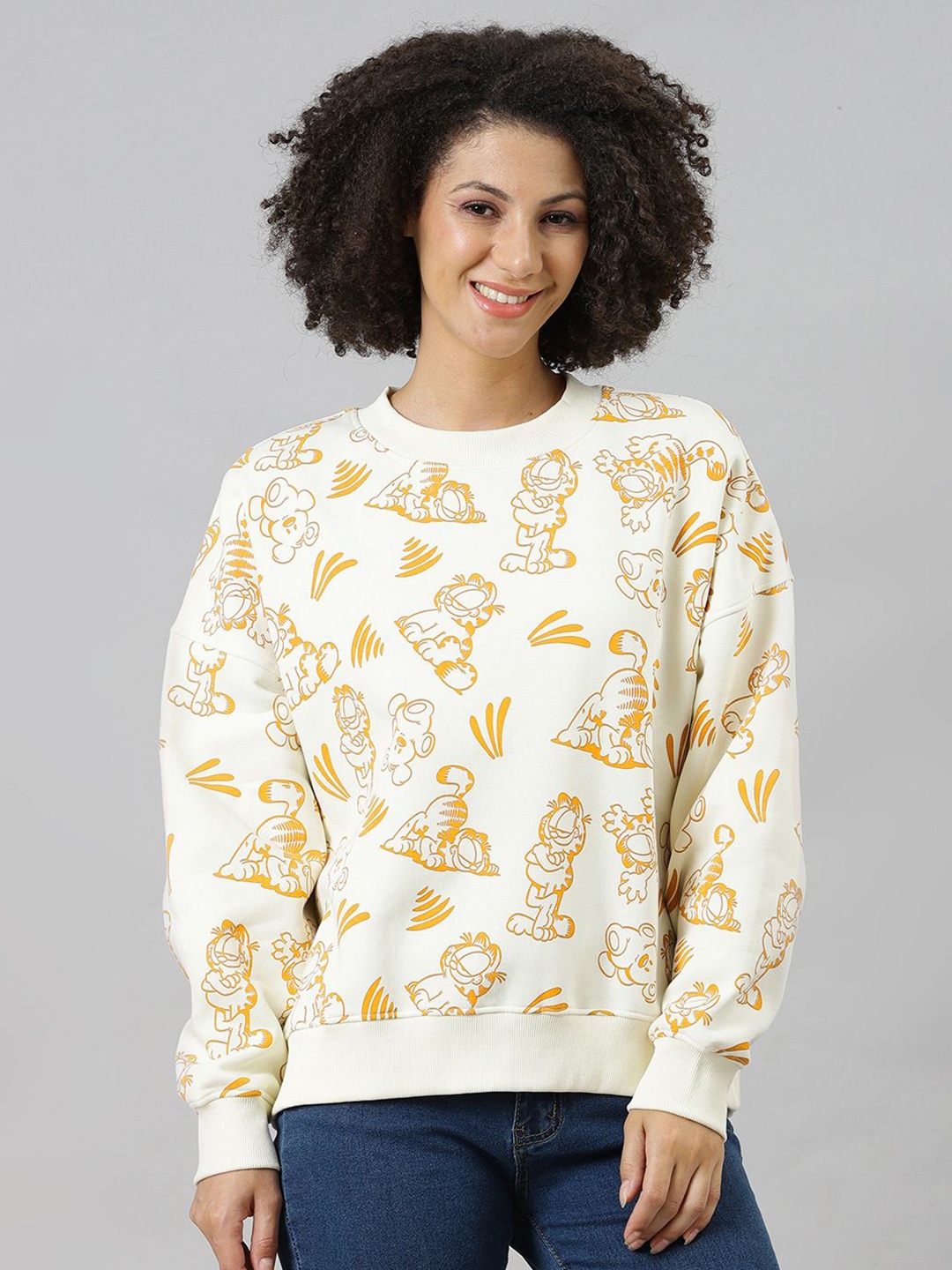 

Free Authority Garfield Printed Oversized Fit Sweatshirt For Women, Off white