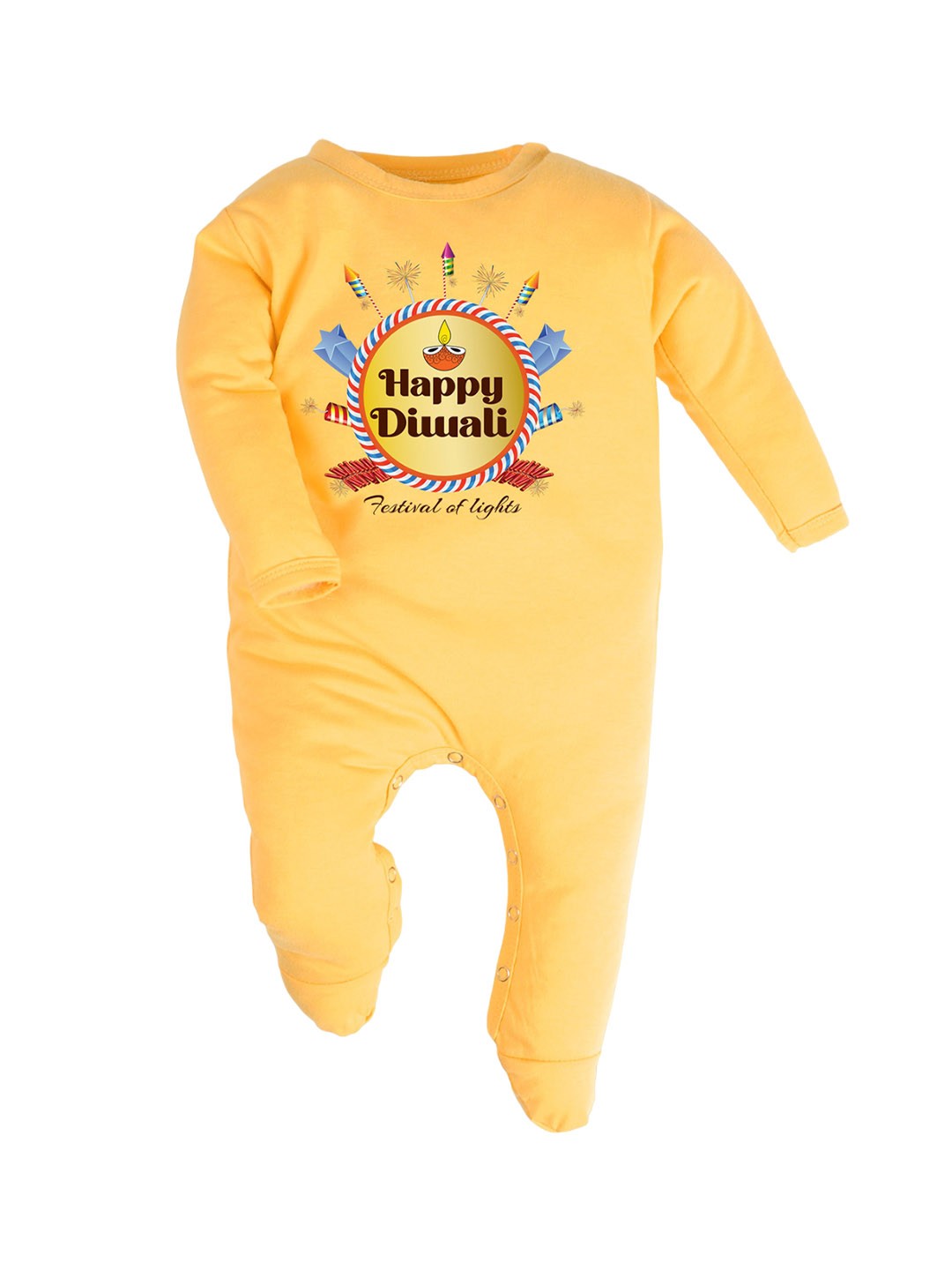 

FFLIRTYGO Kids Diwali Printed Pure Cotton Sleepsuit, Yellow