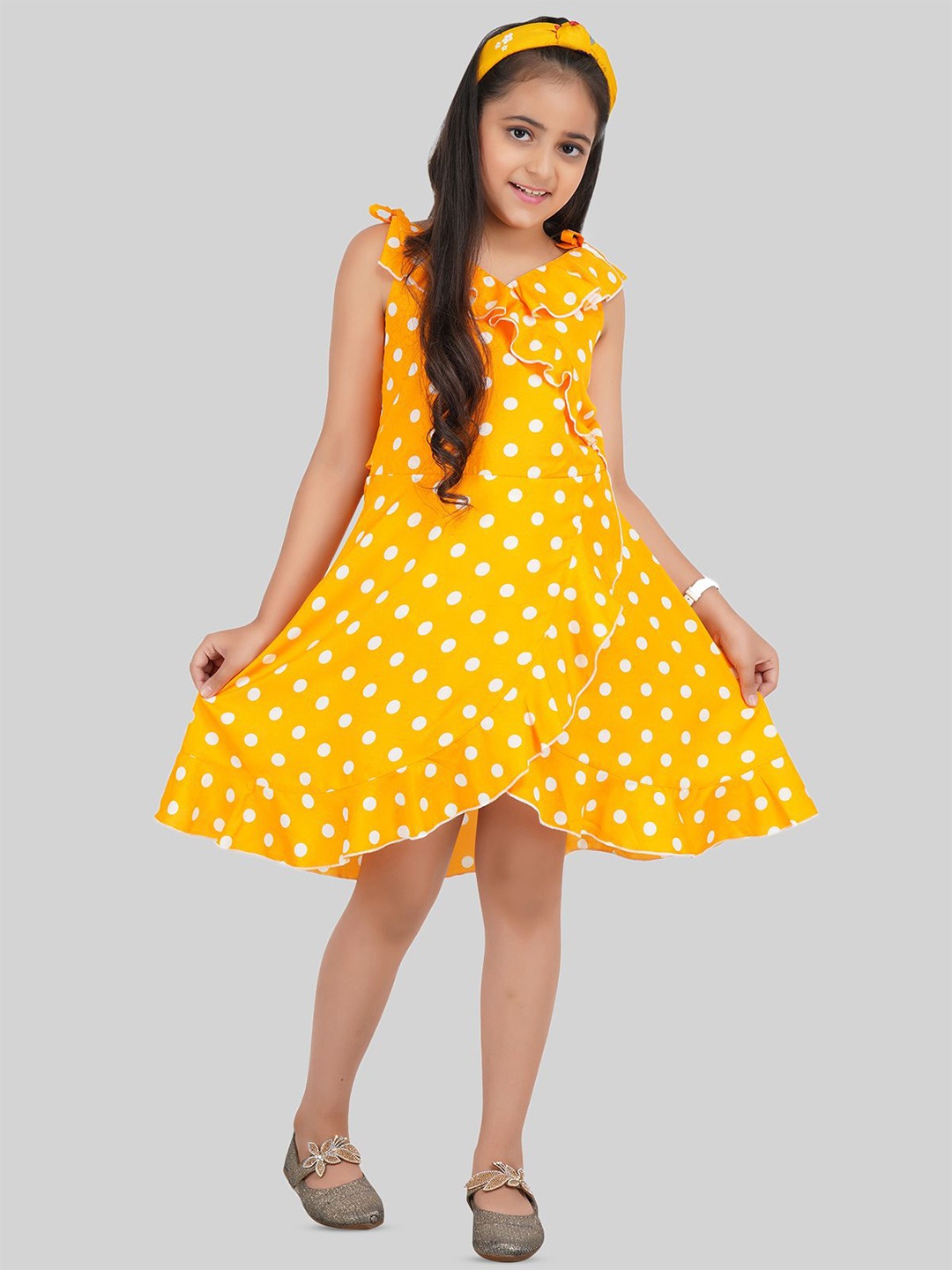 

BEING NAUGHTY Girls Polka Dot Print Fit & Flare Dress, Yellow