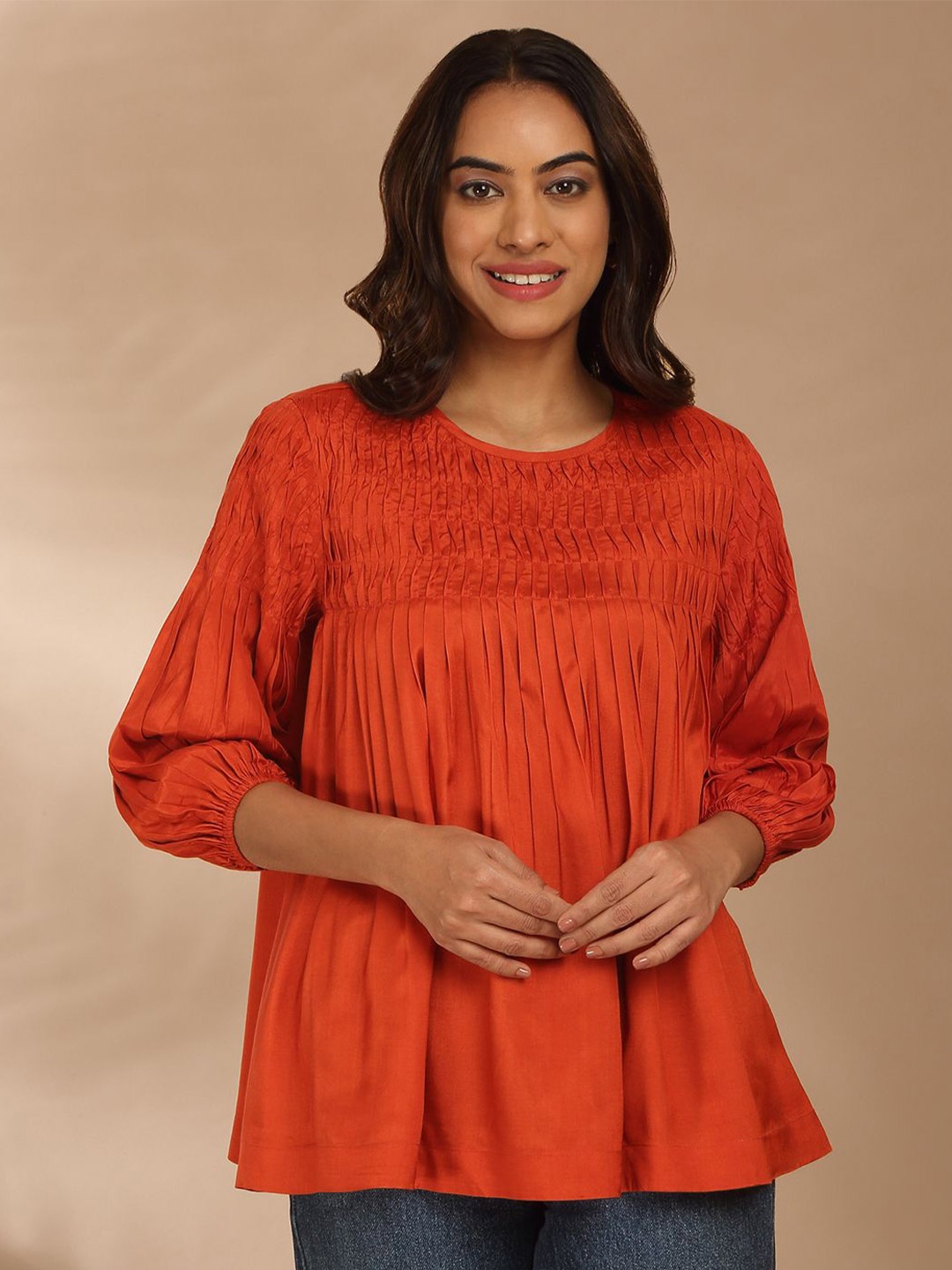 

Likha Women Round Neck Cotton Tunic, Red