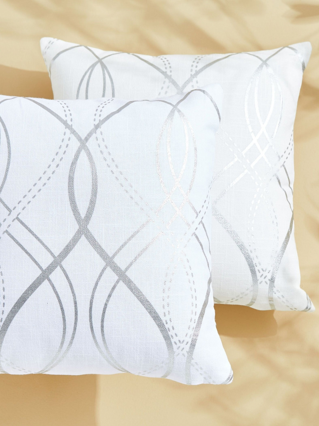 

Home Centre White & Silver-Toned Set of 2 Geometric Square Cushion Covers