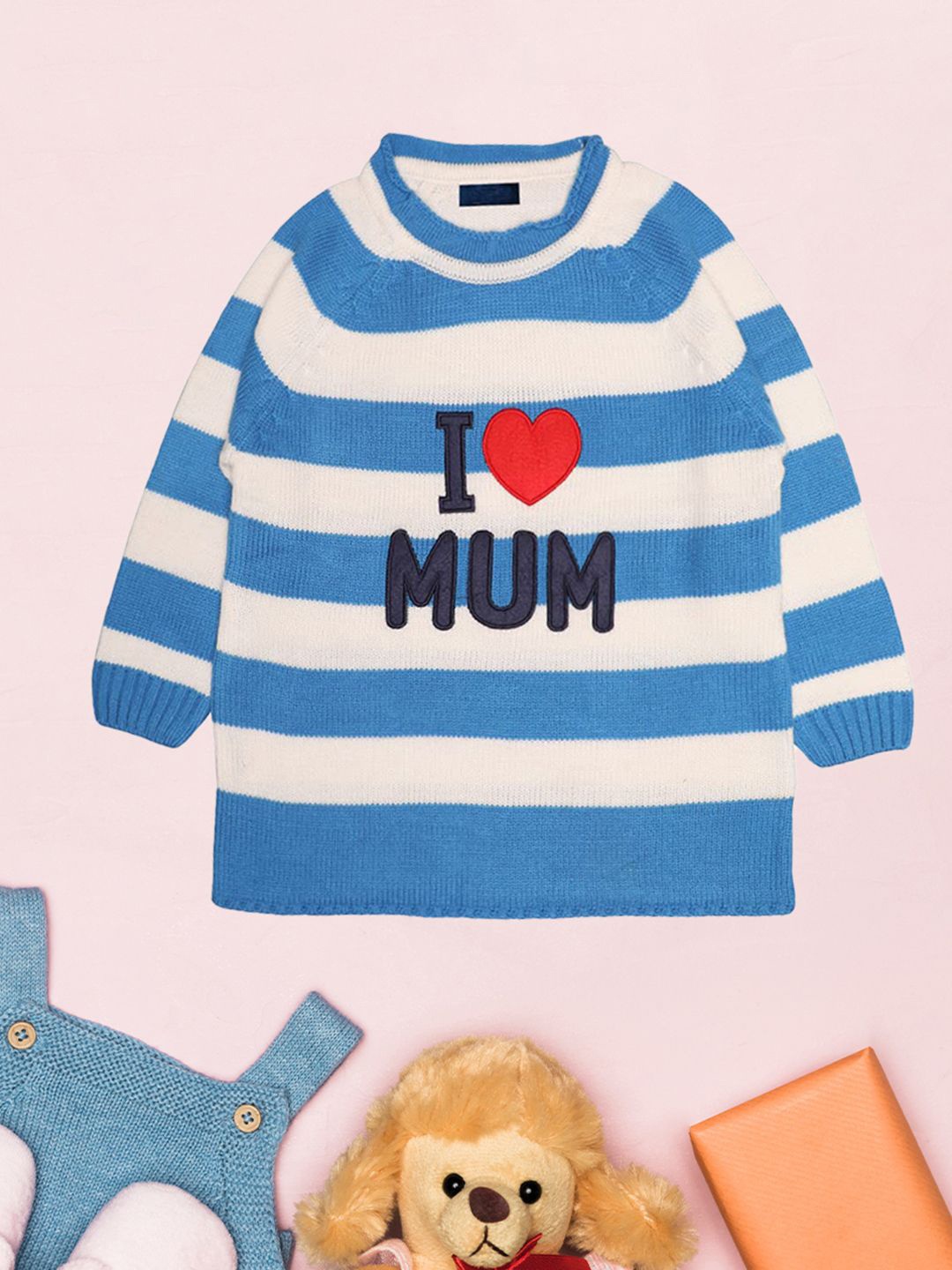 

CHKOKKO Girls Striped Woollen Pullover, Blue