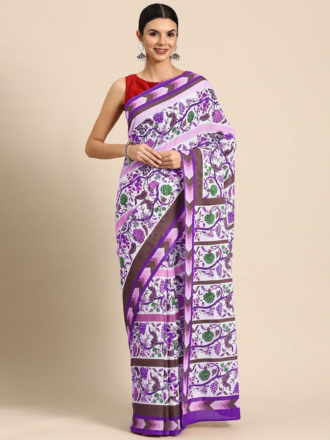 

BUTA BUTI Ethnic Motifs Printed Pure Cotton Saree, Purple