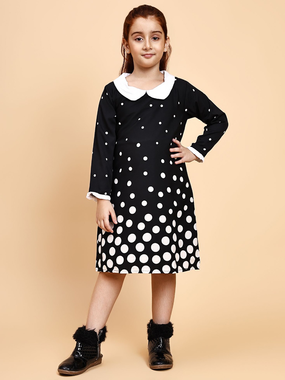 

YK Polka Dot Fit & Flare Dress, Black