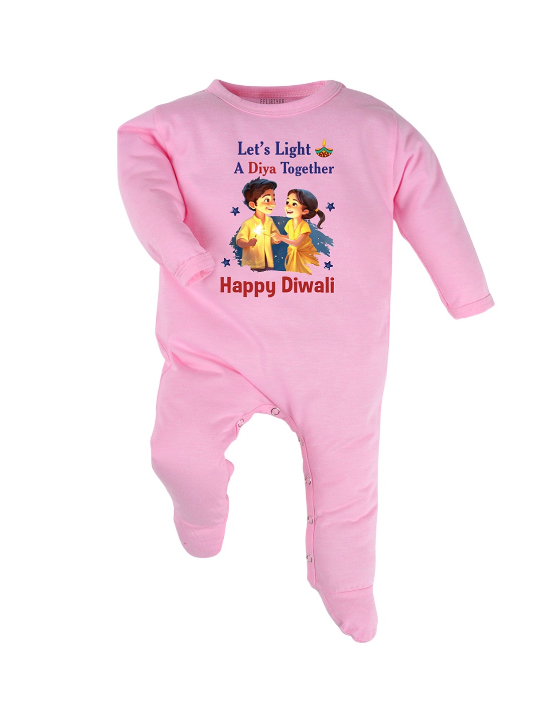

FFLIRTYGO Unisex Kids Diwali Special Printed Pure Cotton Sleepsuit, Pink