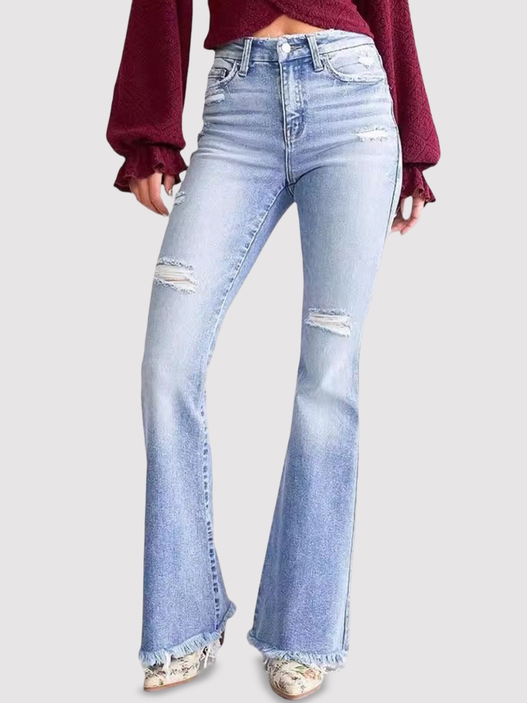

StyleCast Women Straight Fit Highly Distressed Light Fade Stretchable Jeans, Blue