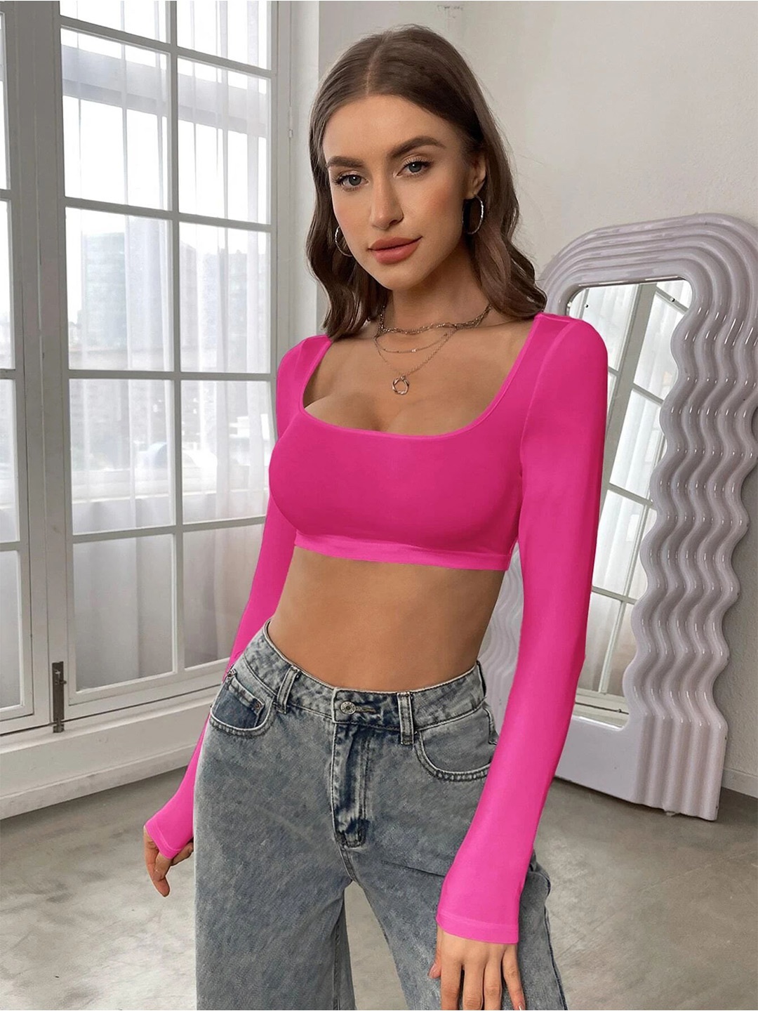 

HERE&NOW Cotton Crop Top, Fuchsia