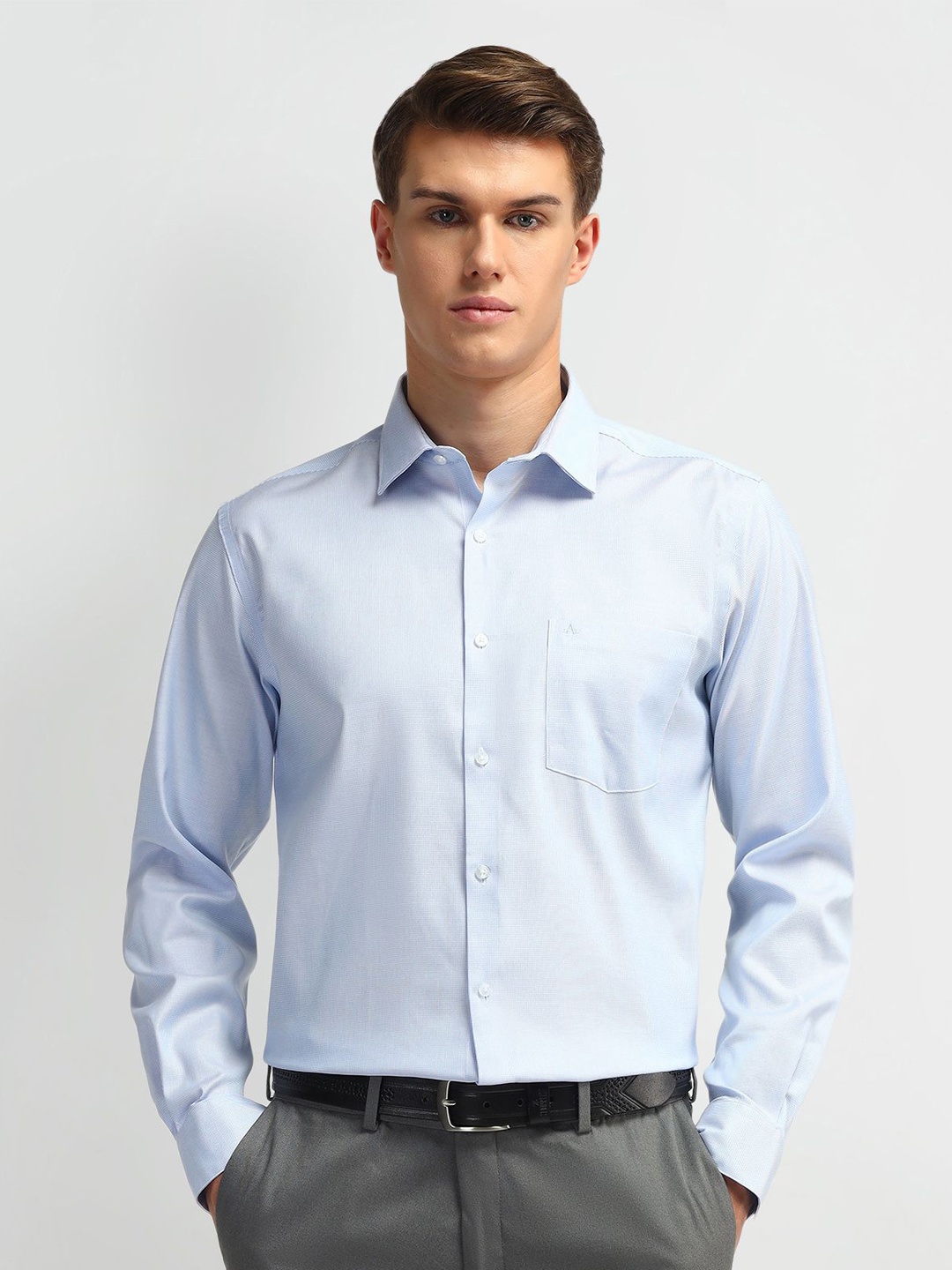 

Arrow Men Classic Spread Collar Micro Ditsy Self Design Cotton Formal Shirt, Blue