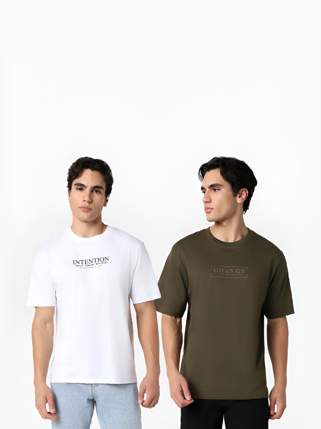 

R&B Men Pack Of 2 Typography Printed Round Neck Cotton T-shirts, White
