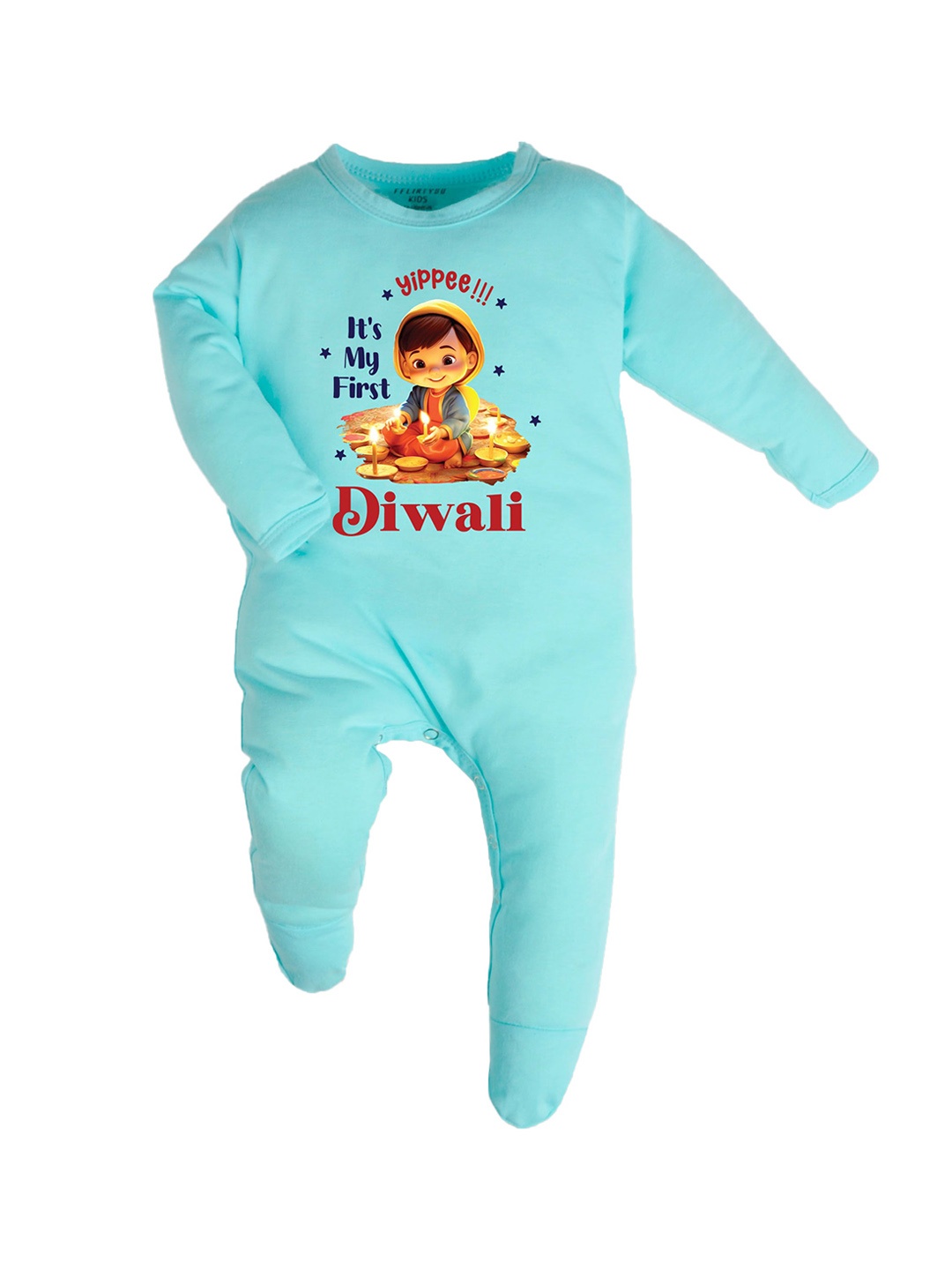 

FFLIRTYGO Unisex Kids Printed Sleepsuit, Turquoise blue