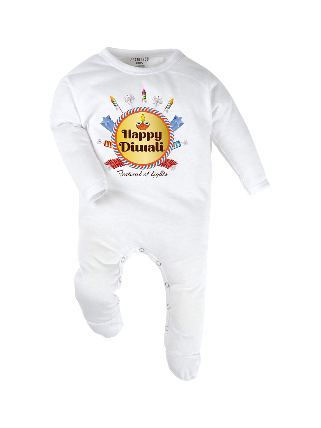 

FFLIRTYGO Unisex Diwali Special Printed Pure Cotton Sleepsuit, White