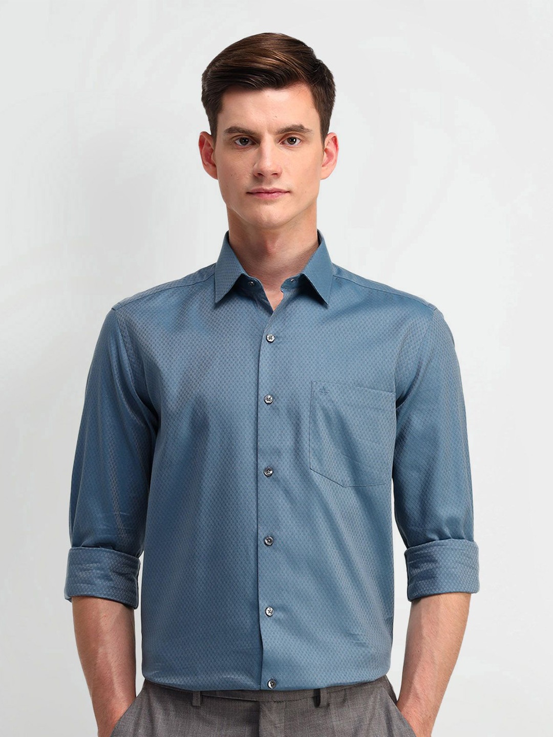 

Arrow Men Manhattan Spread Collar Micro Ditsy Printed Cotton Slim Fit Formal Shirt, Blue
