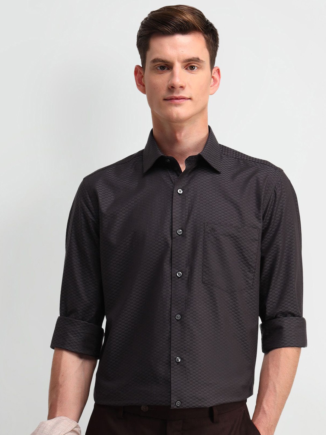 

Arrow Men Classic Spread Collar Geometric Printed Cotton Formal Shirt, Black