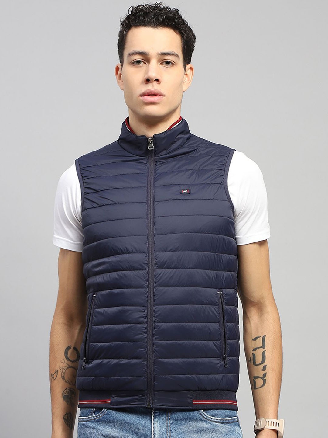 

Monte Carlo Men Mock Collar Solid Casual Padded Jacket, Navy blue