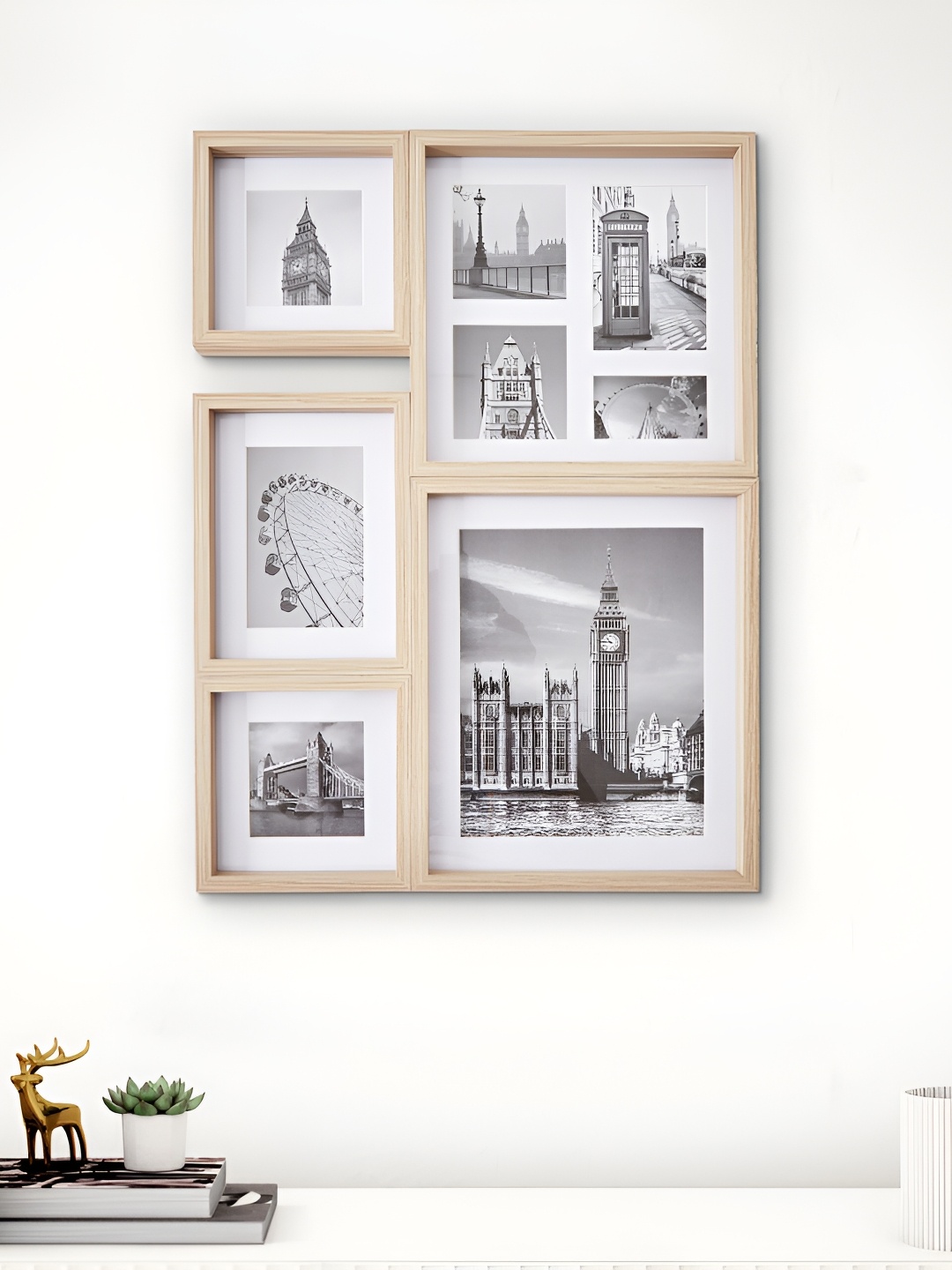 

Home Centre Photomontage Beige & Grey 5 Pieces Wooden MDF Wall Photo Frames