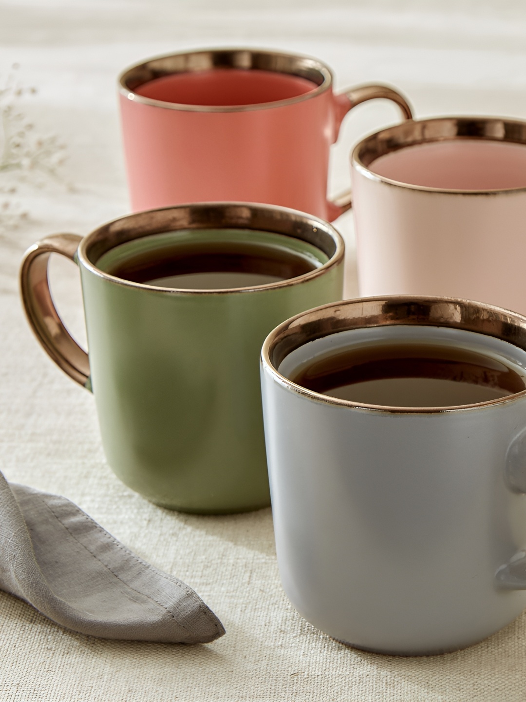 

Home Centre Grey & Green Solid Stoneware Glossy Mugs Set of Cups and Mugs