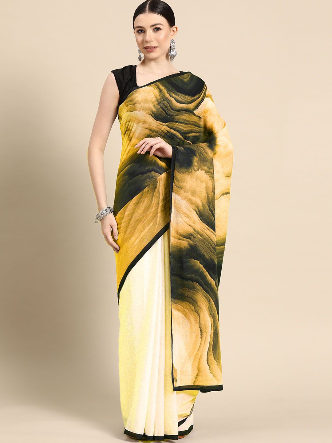 

BUTA BUTI Pure Cotton Printed Saree, Mustard