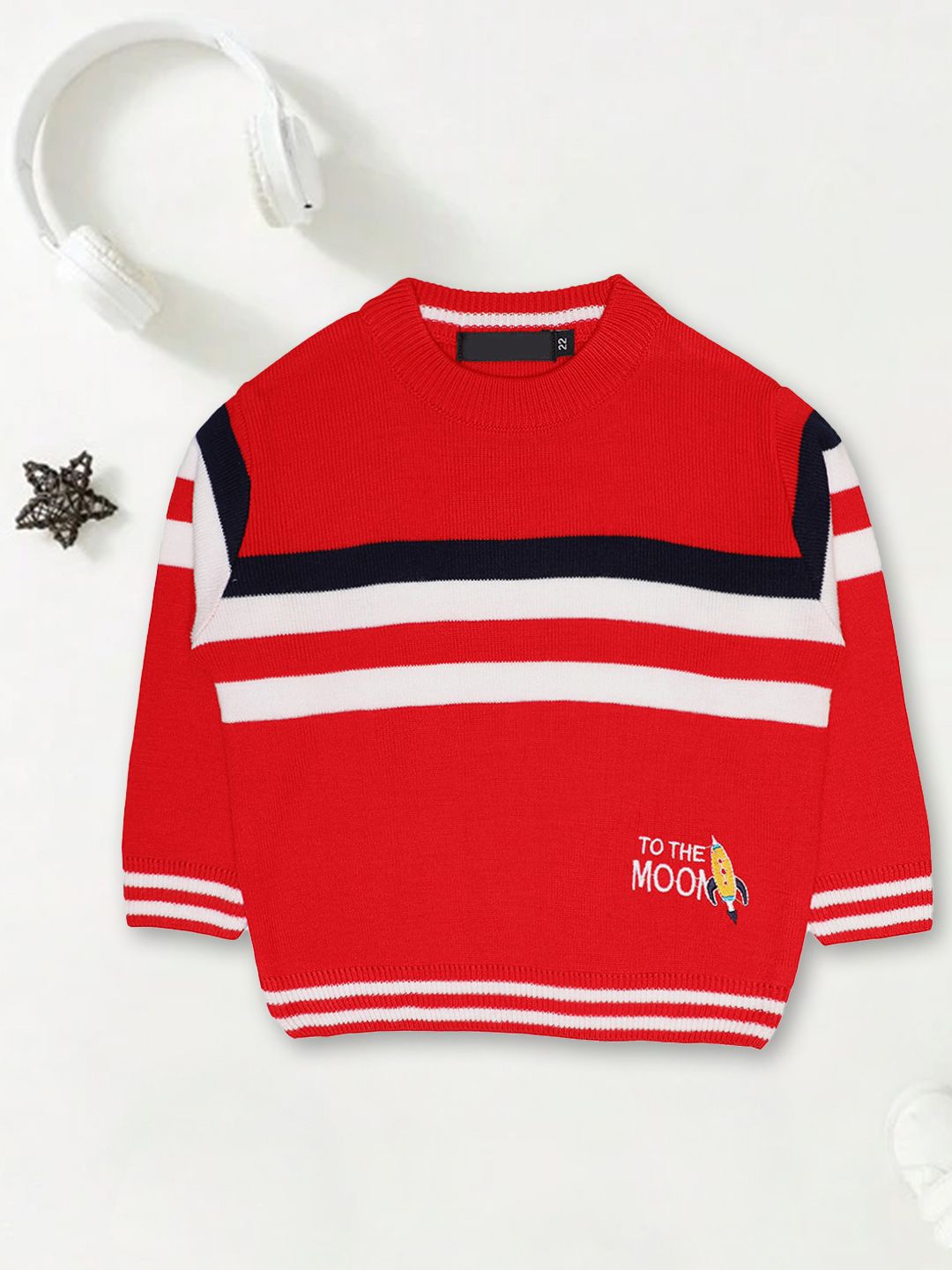 

CHKOKKO Boys Striped Woollen Pullover, Red