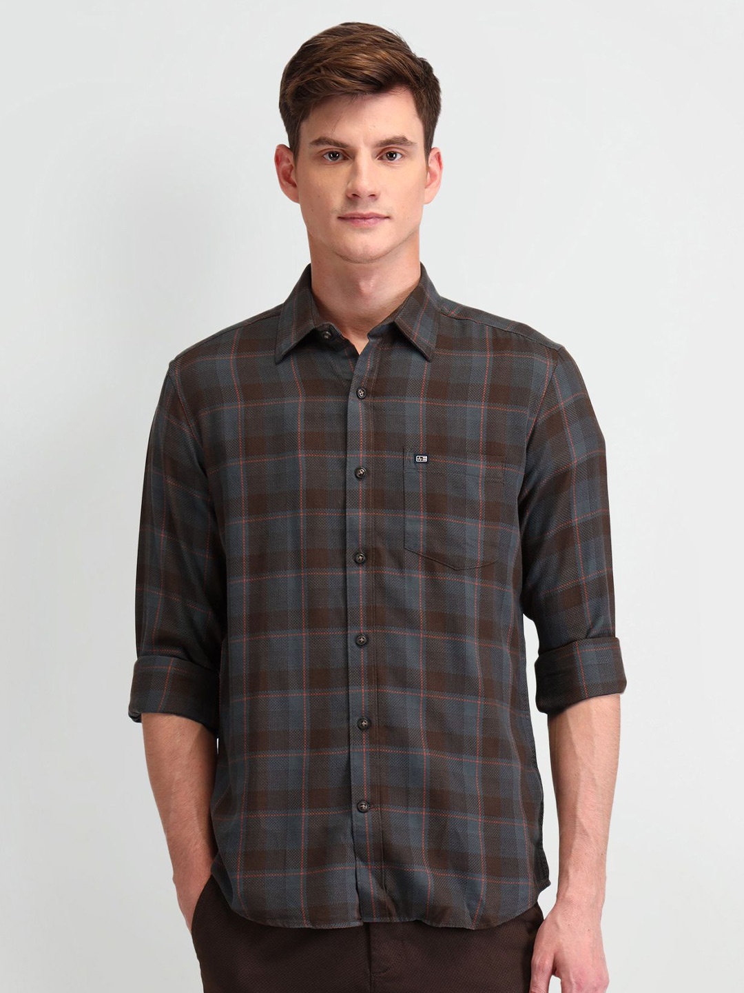 

Arrow Sport Men Manhattan Slim Fit Opaque Checked Casual Shirt, Brown