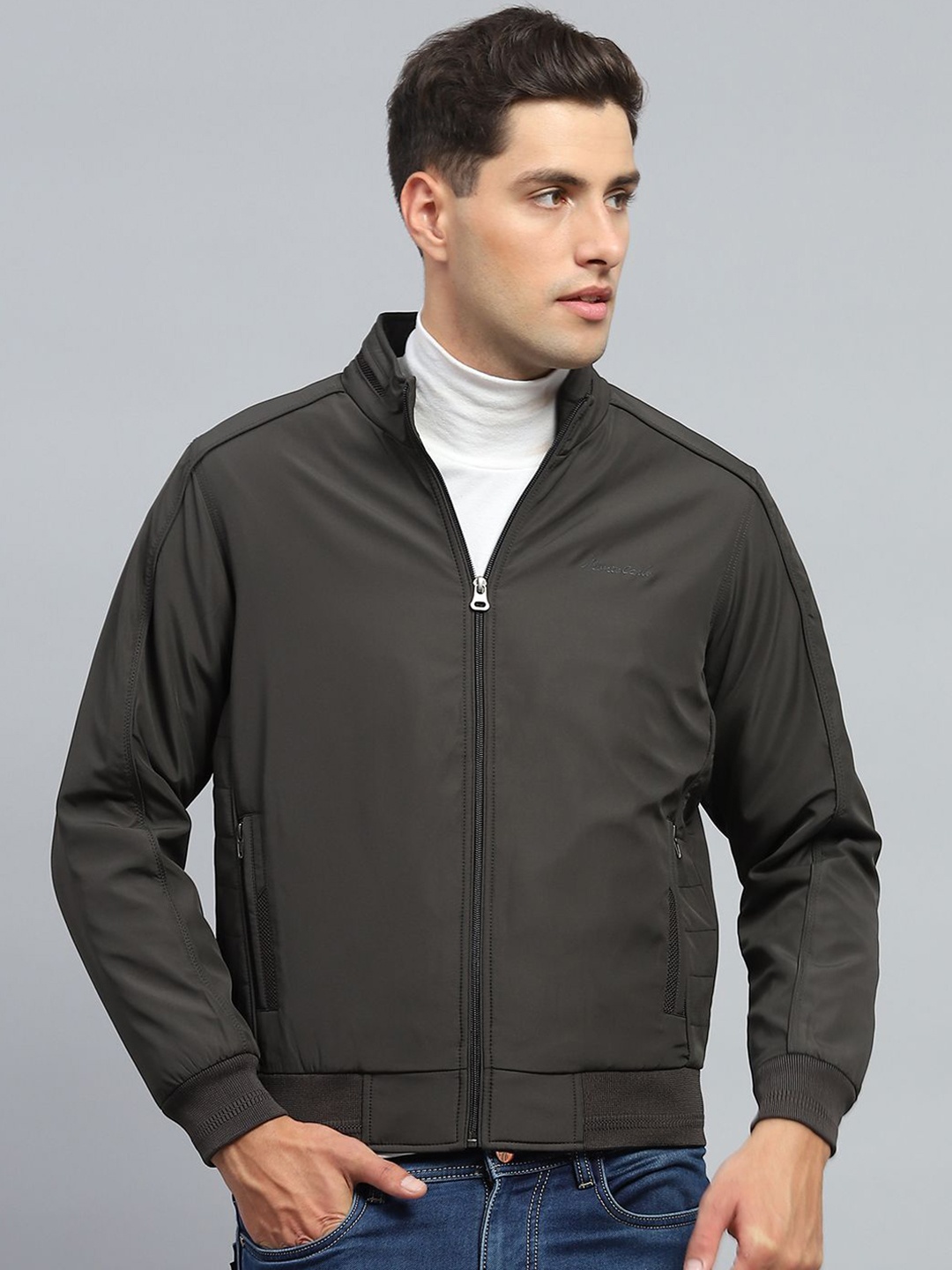 

Monte Carlo Men Mock Collar Solid Casual Padded Jacket, Black