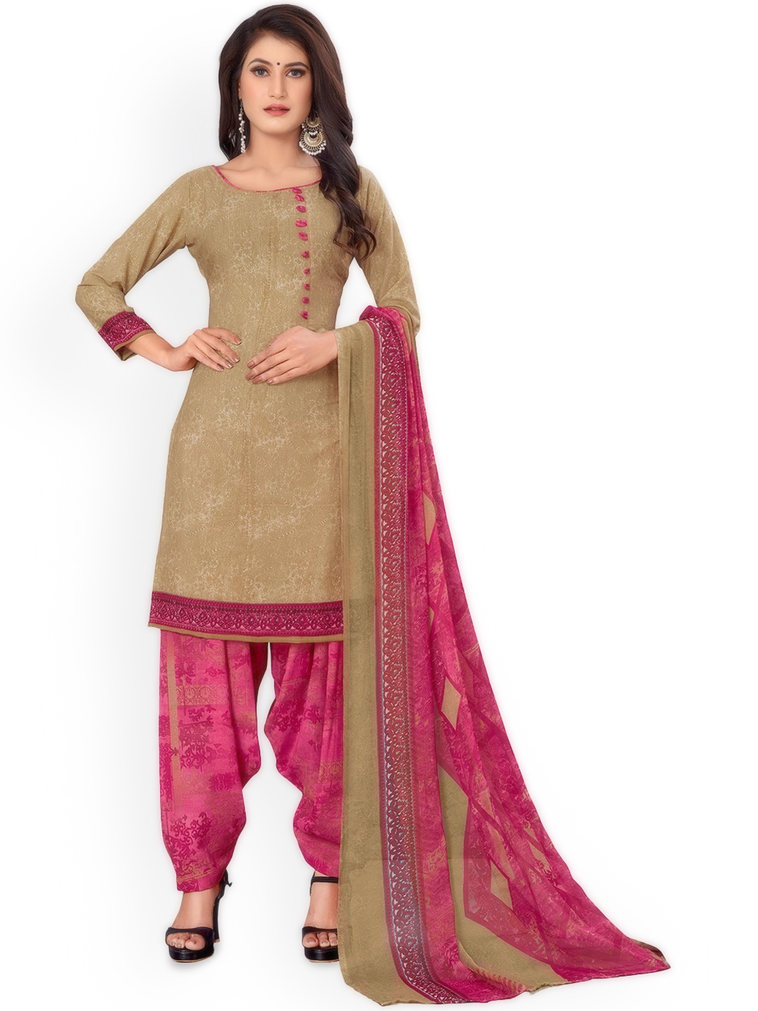 

Maroosh Abstract Printed Unstitched Dress Material, Beige