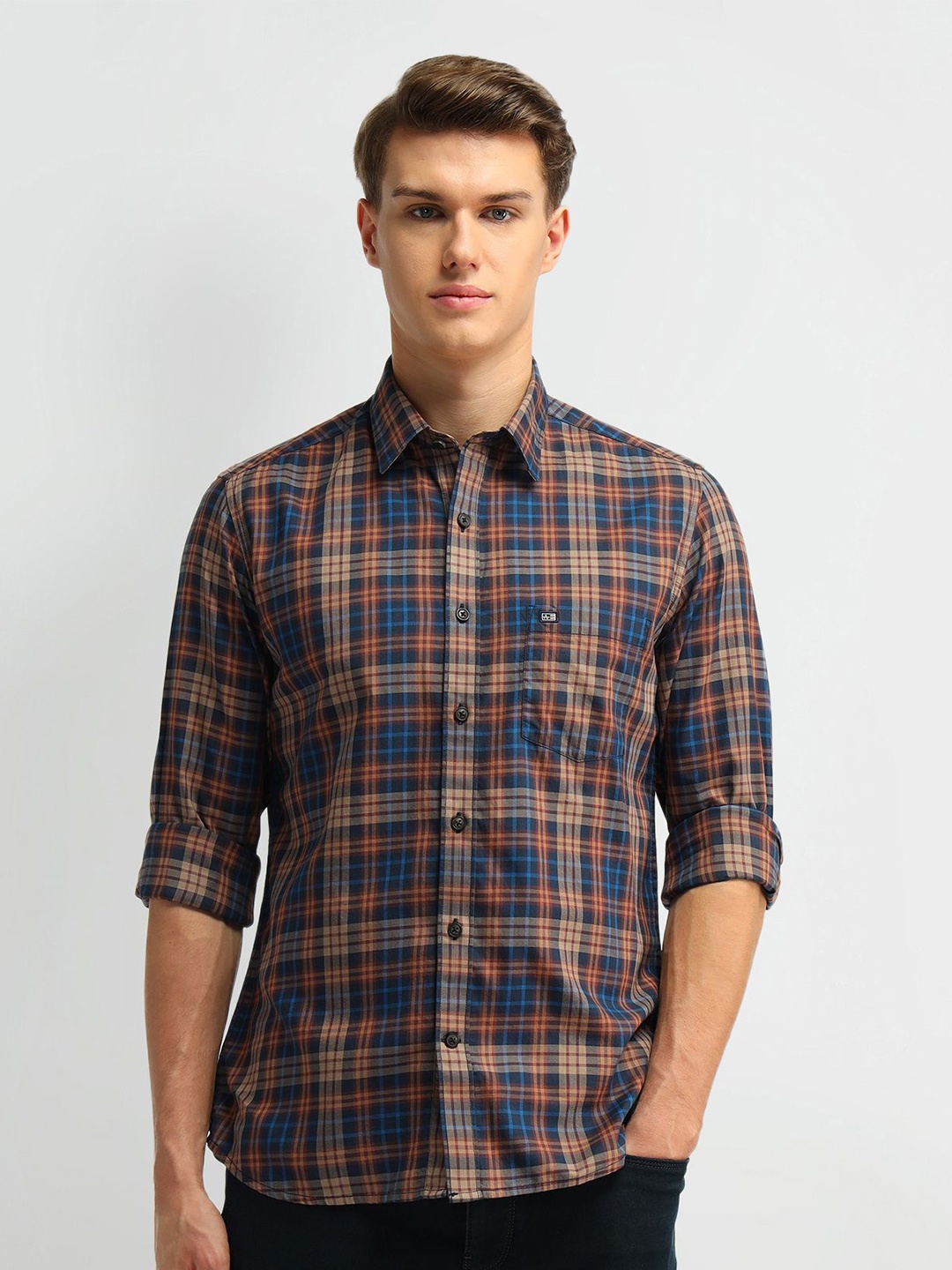 

Arrow Sport Men Manhattan Slim Fit Opaque Checked Casual Shirt, Brown