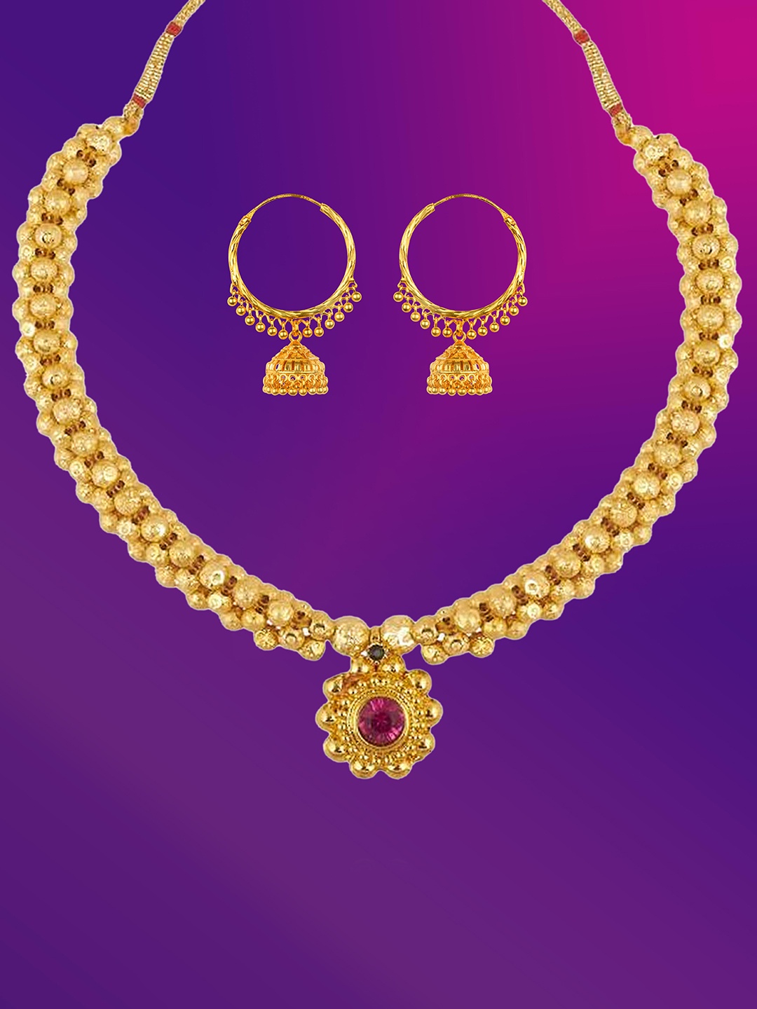 

Lila Gold Plated Stones Studded Jewellery Set