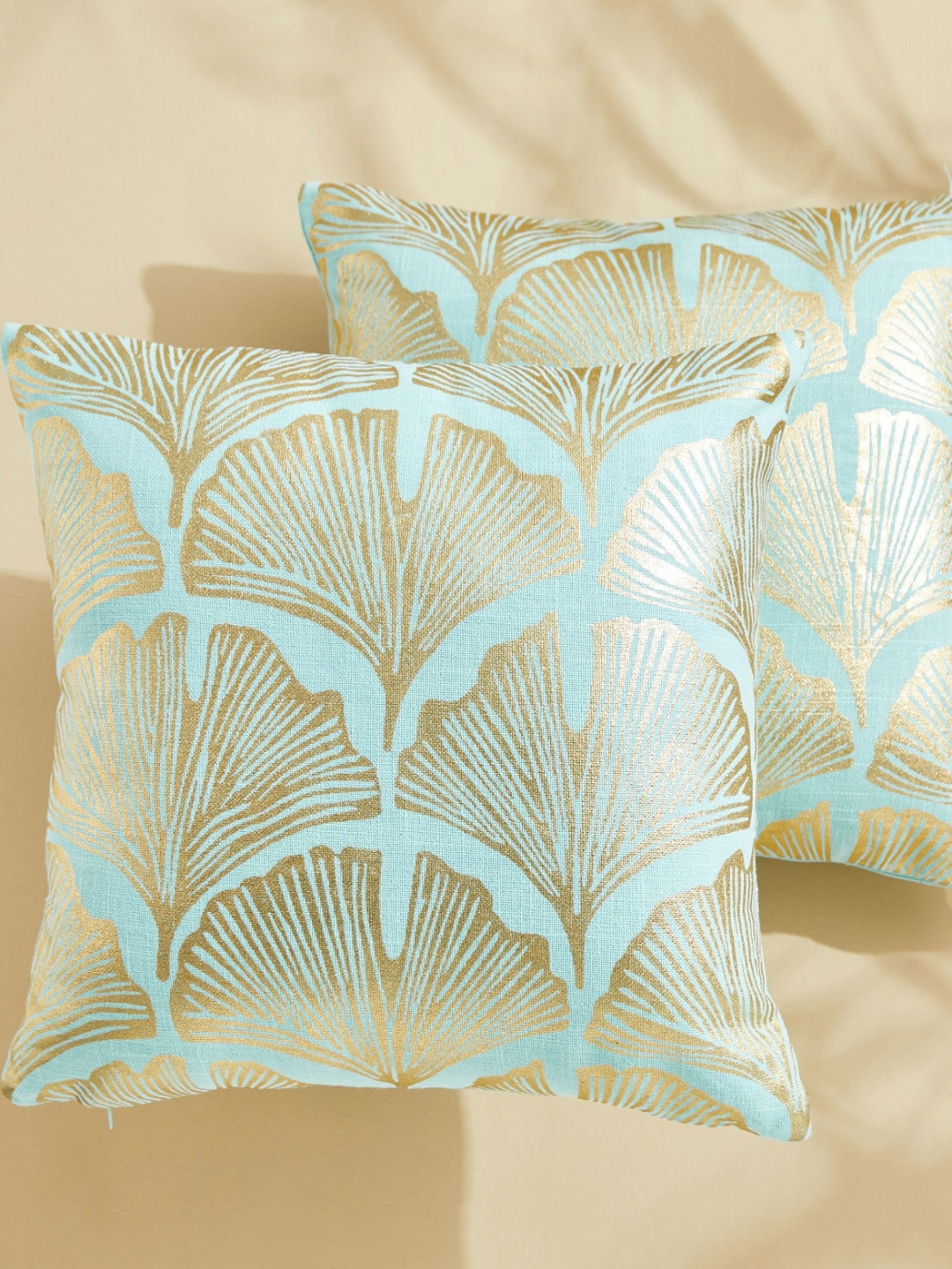 

Home Centre Green & Gold-Toned Set of 2 Floral Square Cushion Covers