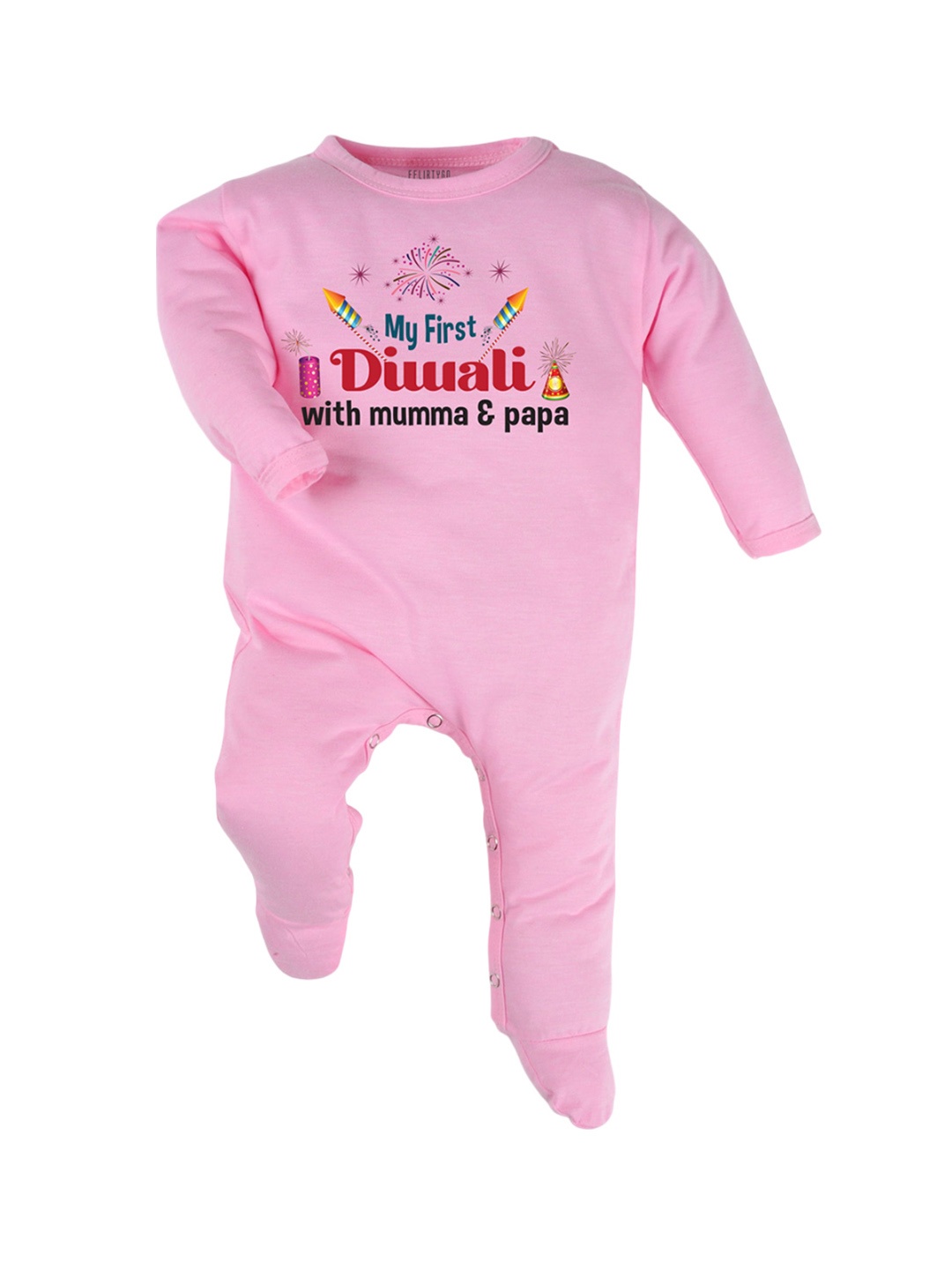 

FFLIRTYGO Kids - Unisex Infants Diwali Romper Baby Wear Printed Sleepsuit, Pink
