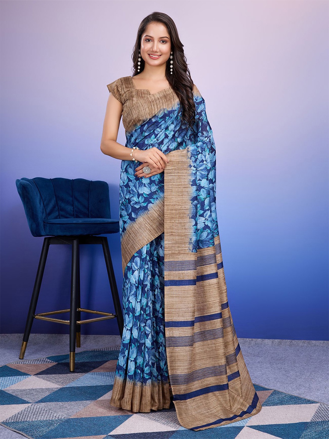 

RACHNA Batik Silk Cotton Bhagalpuri Saree, Blue