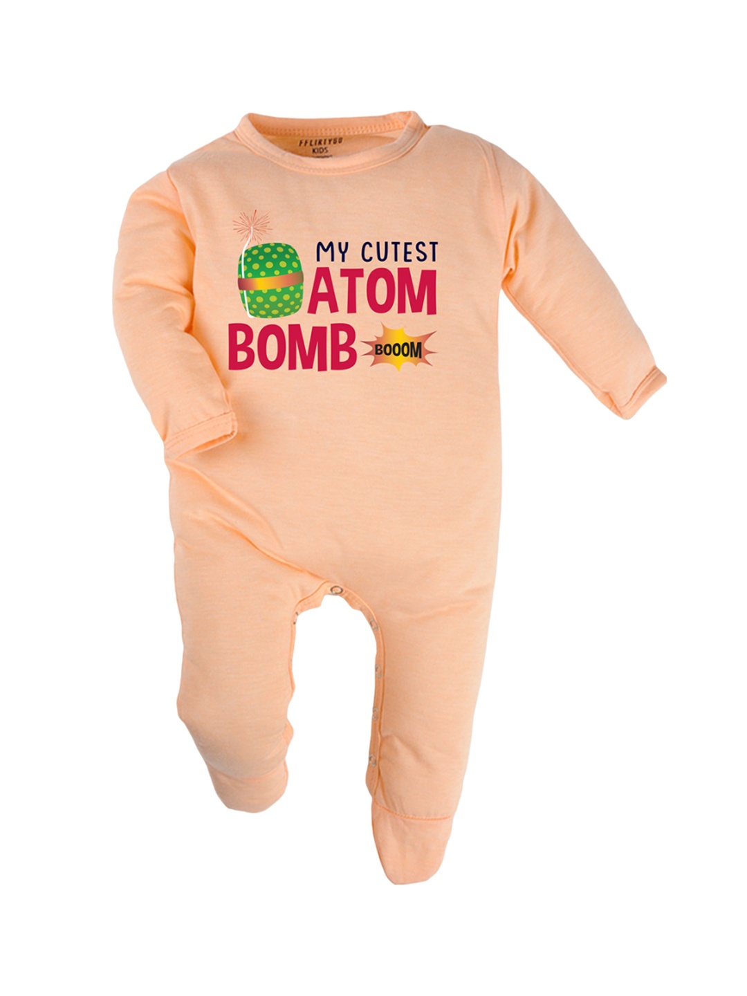 

FFLIRTYGO Kids - Unisex Infants Diwali Romper Baby Wear Printed Sleepsuit, Peach