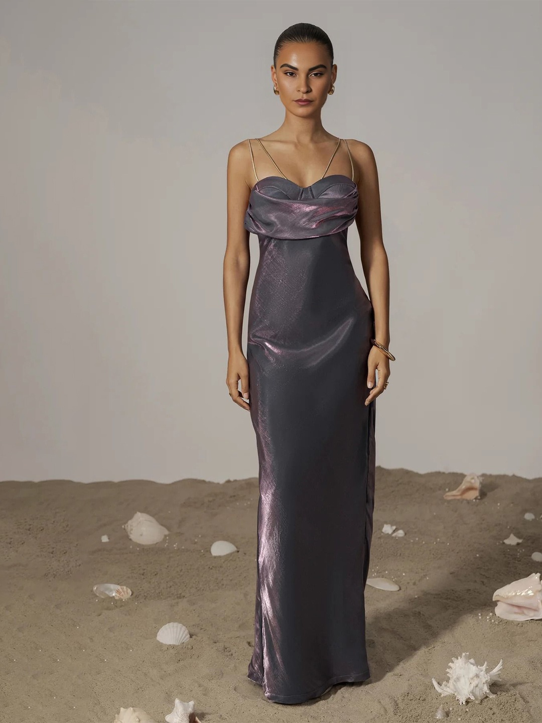 

Bee Boe Women Satin Iridescent Maxi Dress, Purple