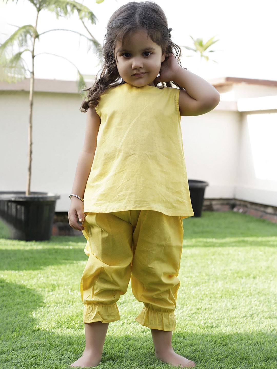 

TJORI Girls Regular Pure Cotton Kurti with Salwar, Yellow