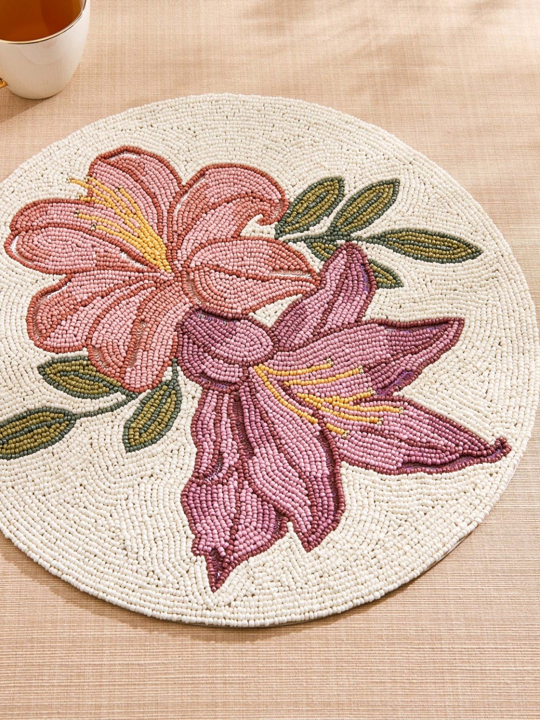 

Home Centre Pink Moksha Beaded Floral Placemat