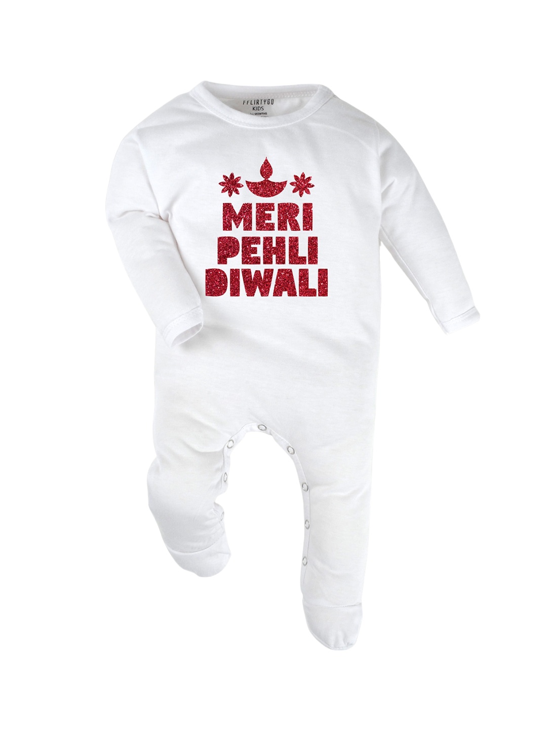 

FFLIRTYGO Kids Diwali Special Printed Pure Cotton Sleepsuit, White