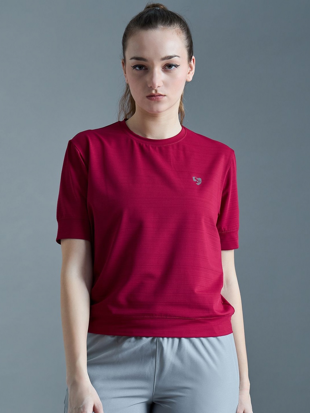 

SG Women Solid Round Neck T-shirt, Maroon