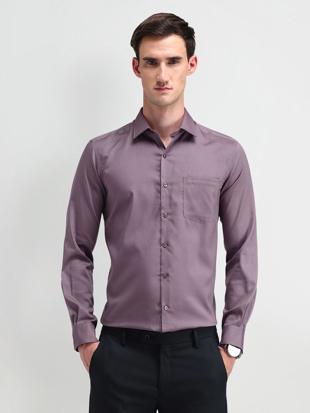 

Arrow Men Manhattan Spread Collar Solid Cotton Slim Fit Formal Shirt, Purple