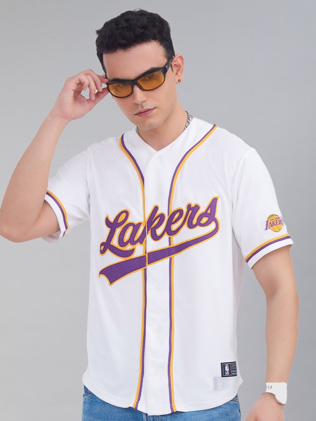 

NBA Men Collarless Typography Printed Casual Shirt, White