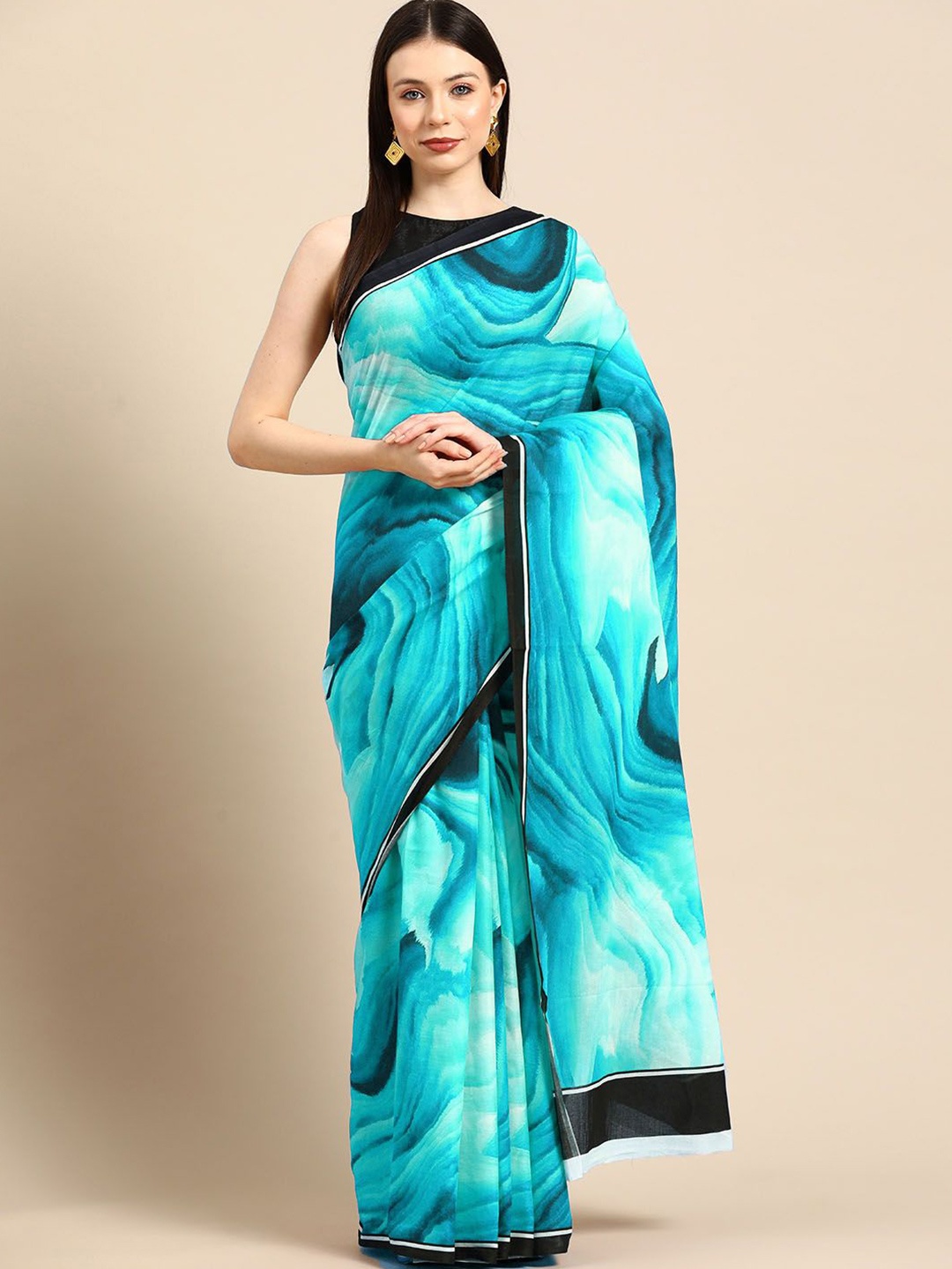 

BUTA BUTI Pure Cotton Abstract Printed Saree, Blue