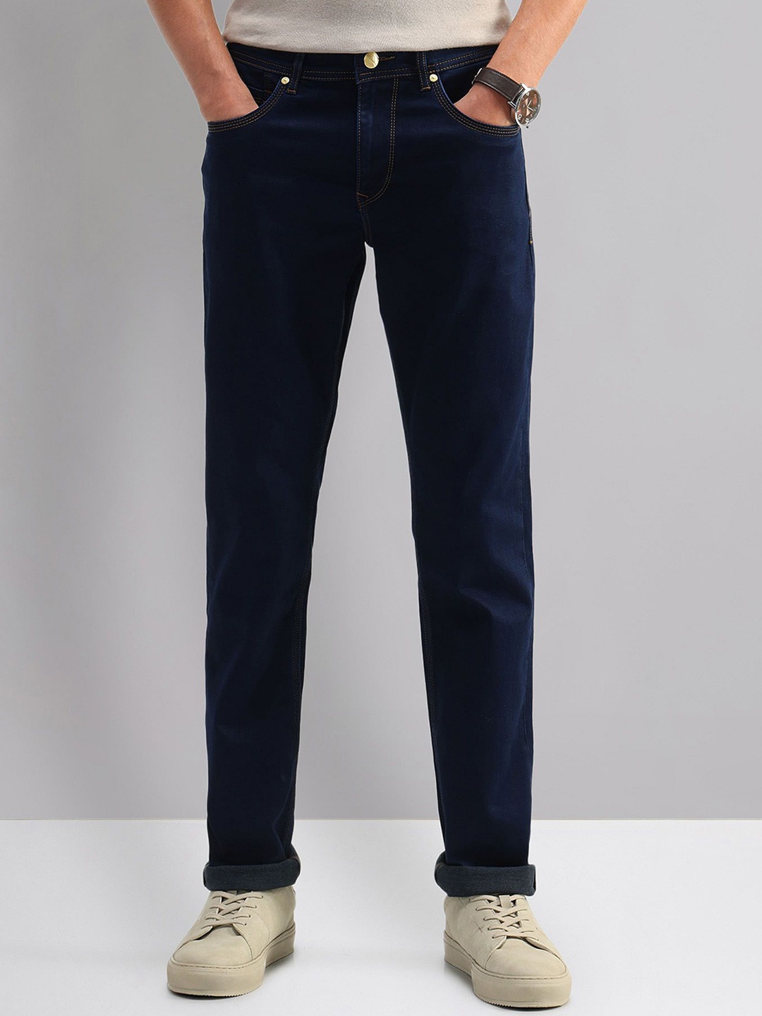 

AD By Arvind Men Slim Fit Mid-Rise Cotton Jeans, Blue