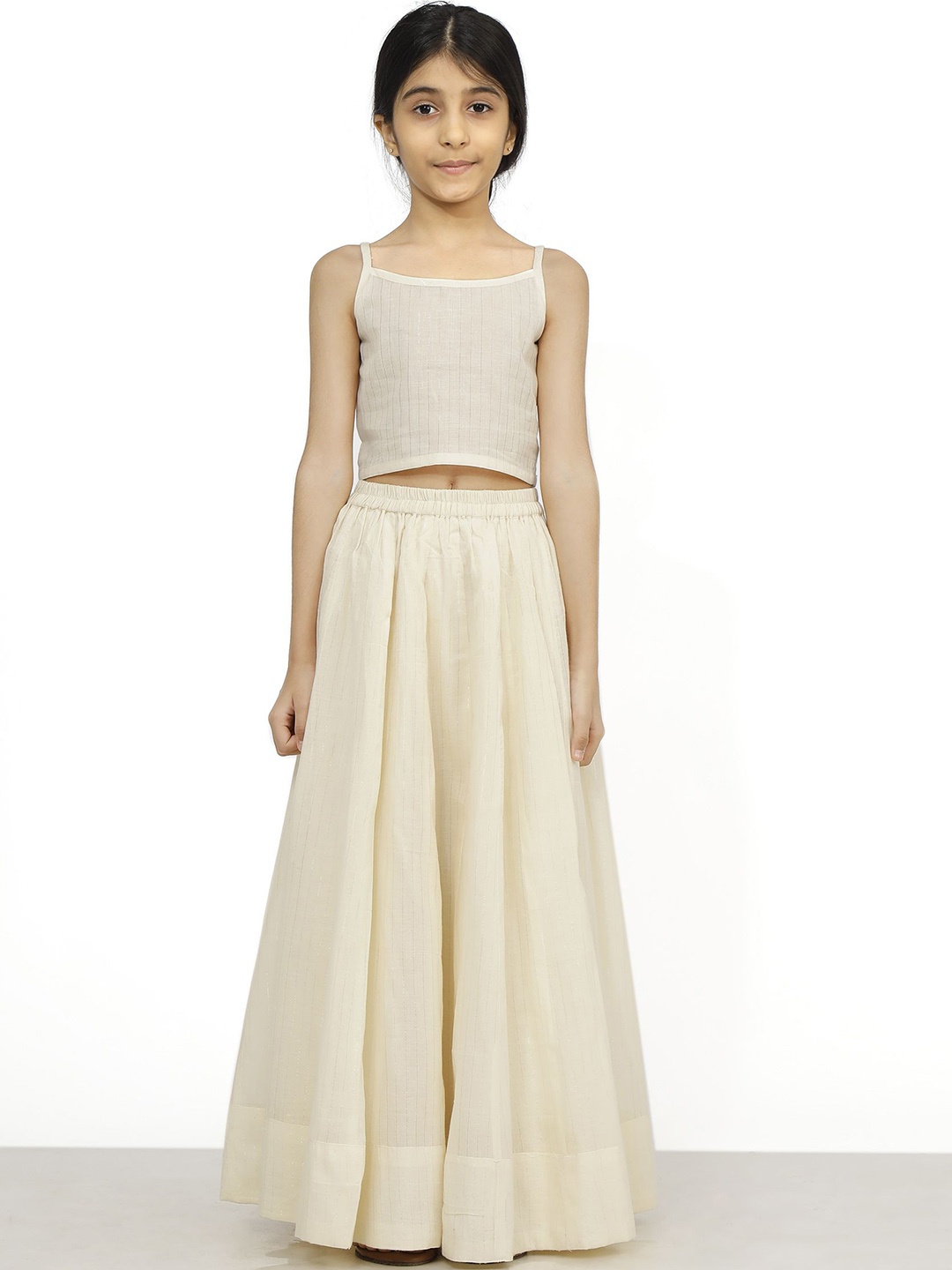 

TJORI Girls Pure Cotton Lehenga & Choli, Off white
