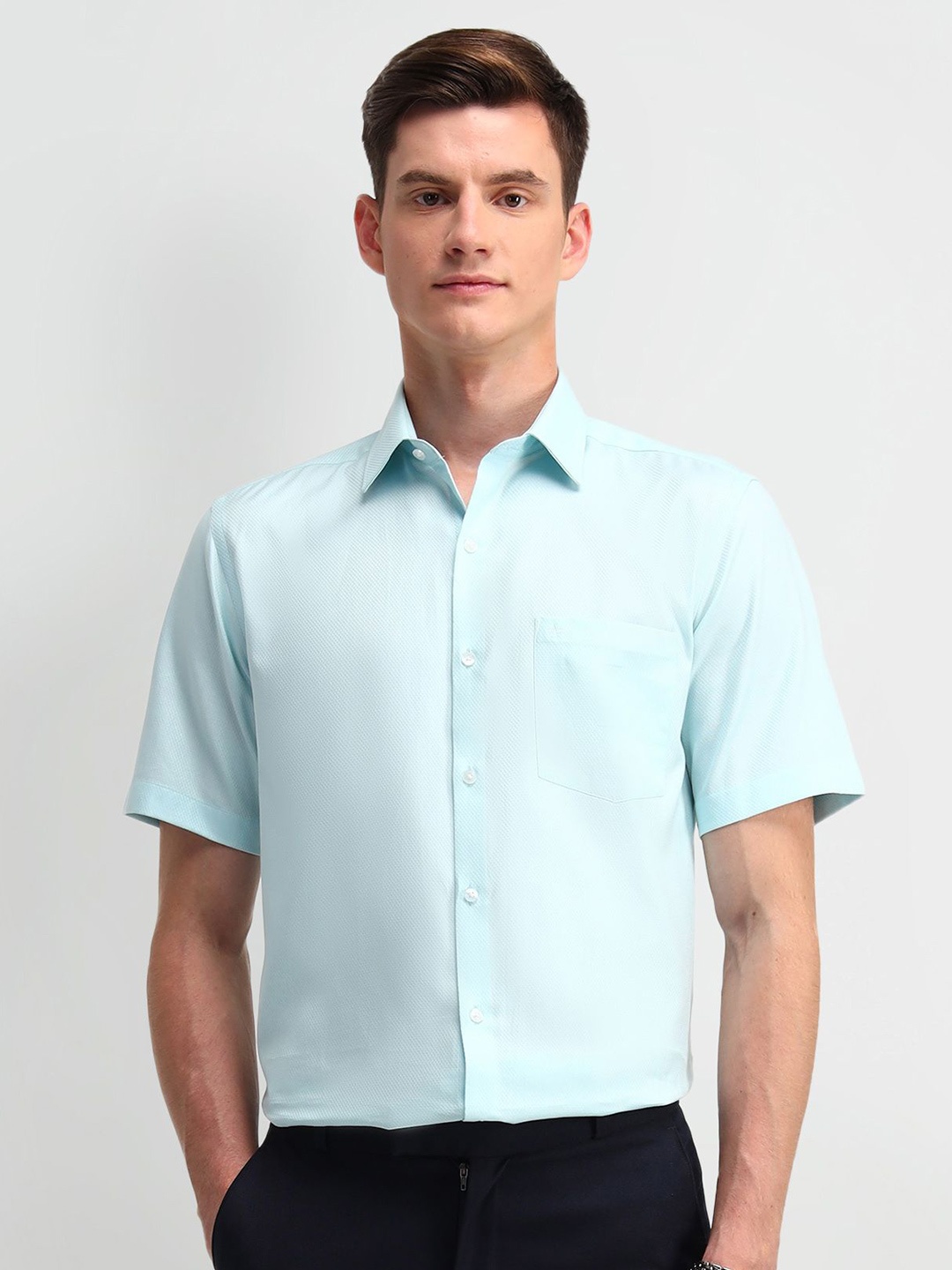 

Arrow Men Classic Spread Collar Solid Cotton Formal Shirt, Sea green