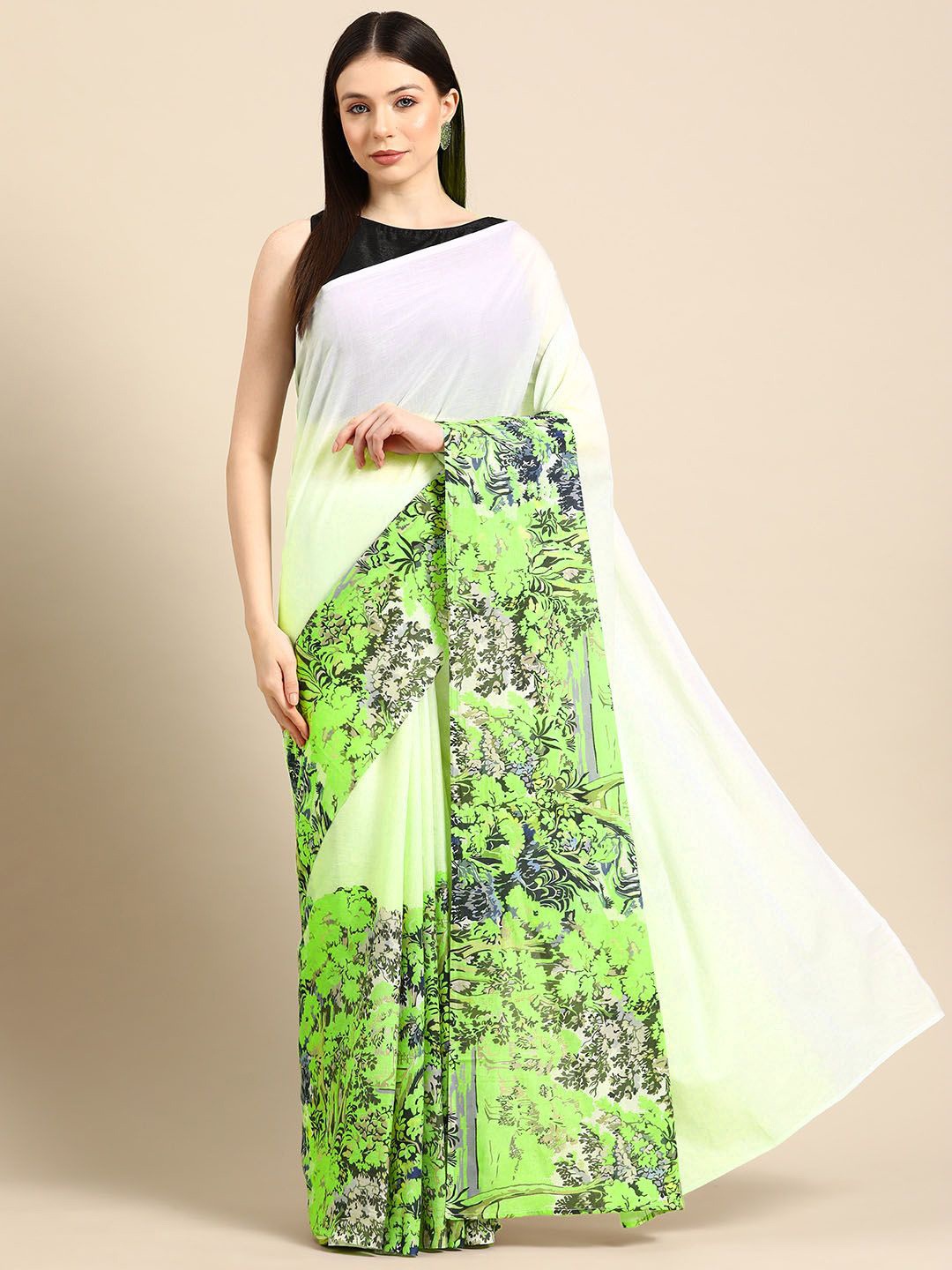 

BUTA BUTI Ethnic Motifs Printed Pure Cotton Saree, Green