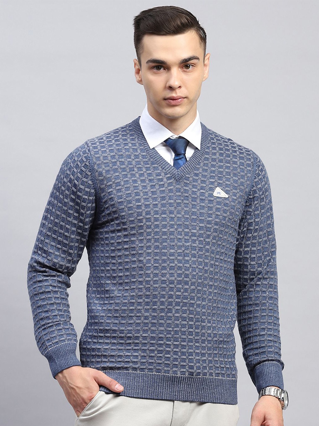 

Monte Carlo Men Checked Woollen Pullover, Blue